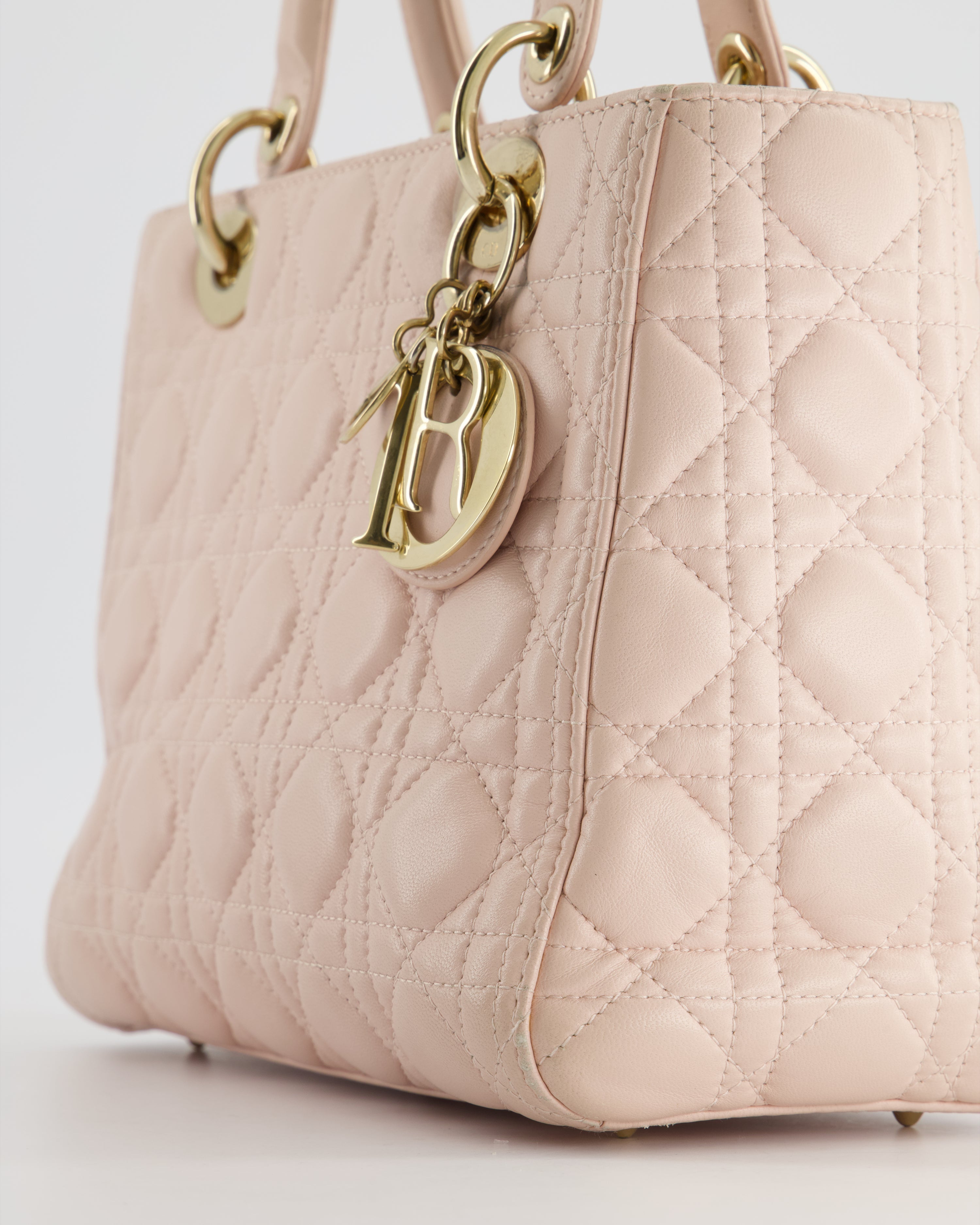 Christian Dior Heavenly Pink Medium Lady Dior Bag in Lambskin Leather with Champagne Gold Hardware