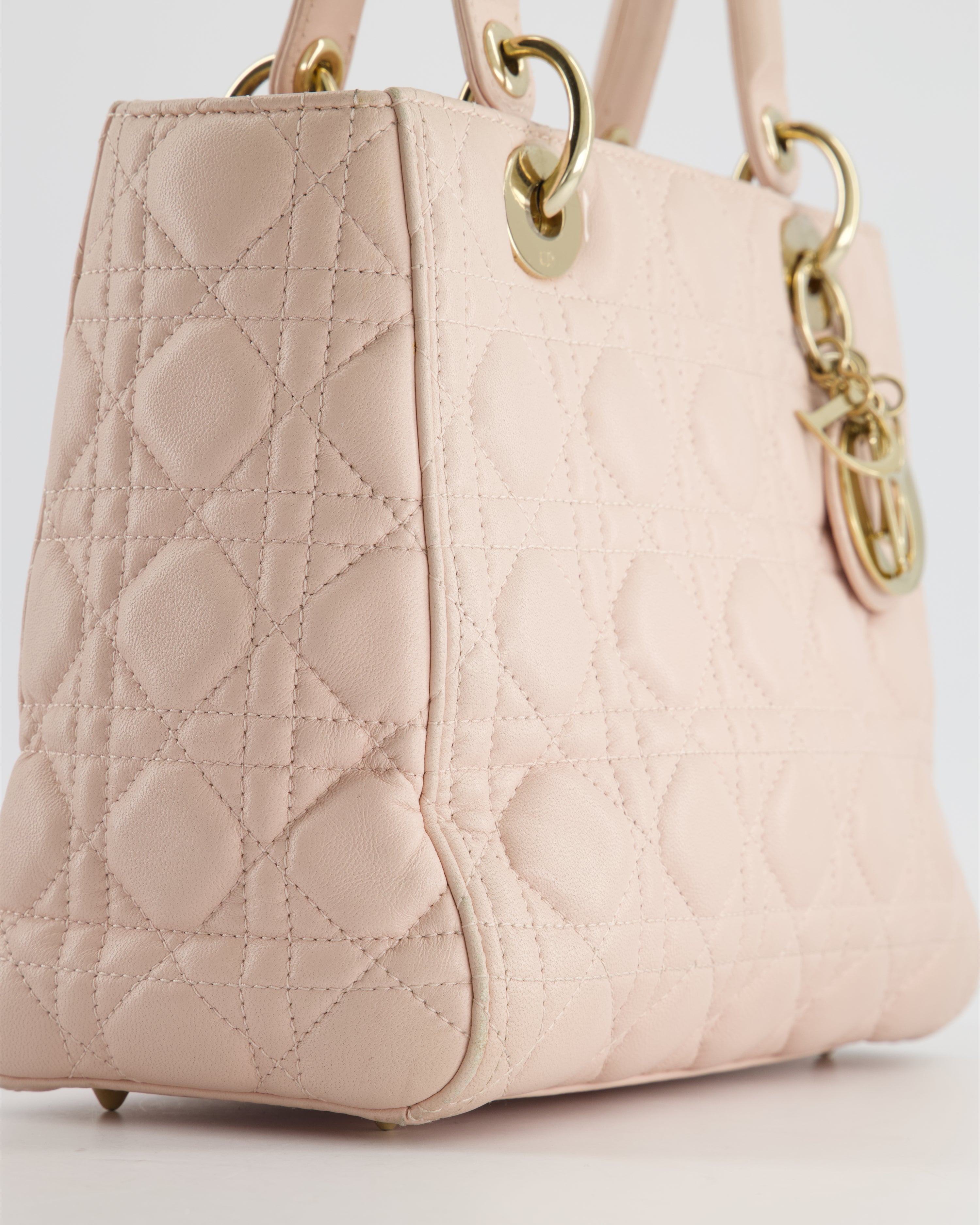 Christian Dior Heavenly Pink Medium Lady Dior Bag in Lambskin Leather with Champagne Gold Hardware