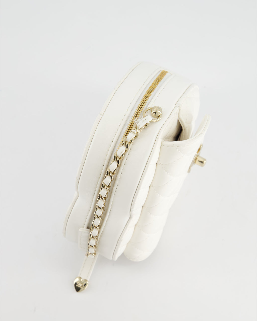 Chanel White Medium Heart Bag in Lambskin Leather with Champagne Gold Hardware