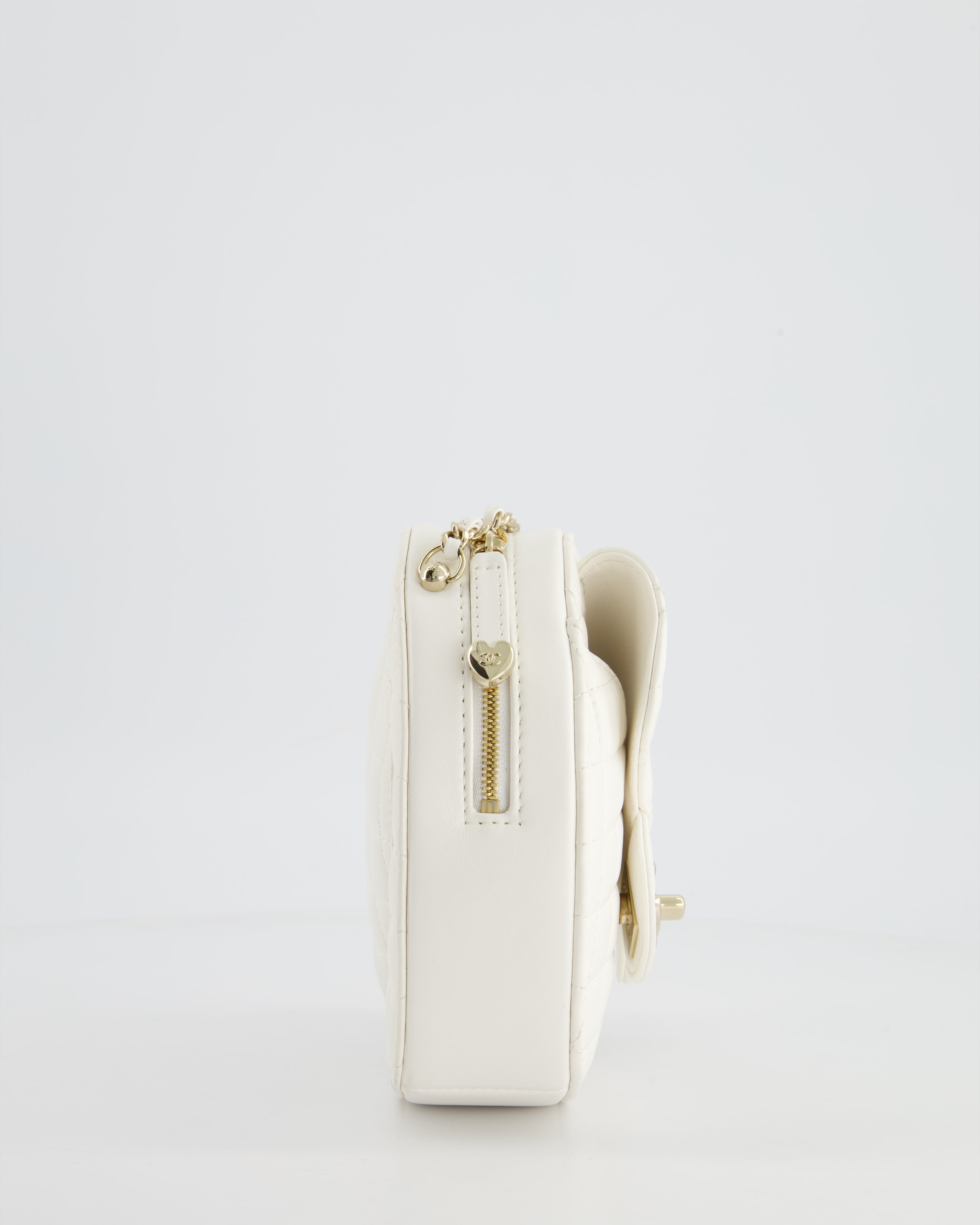 Chanel White Medium Heart Bag in Lambskin Leather with Champagne Gold Hardware