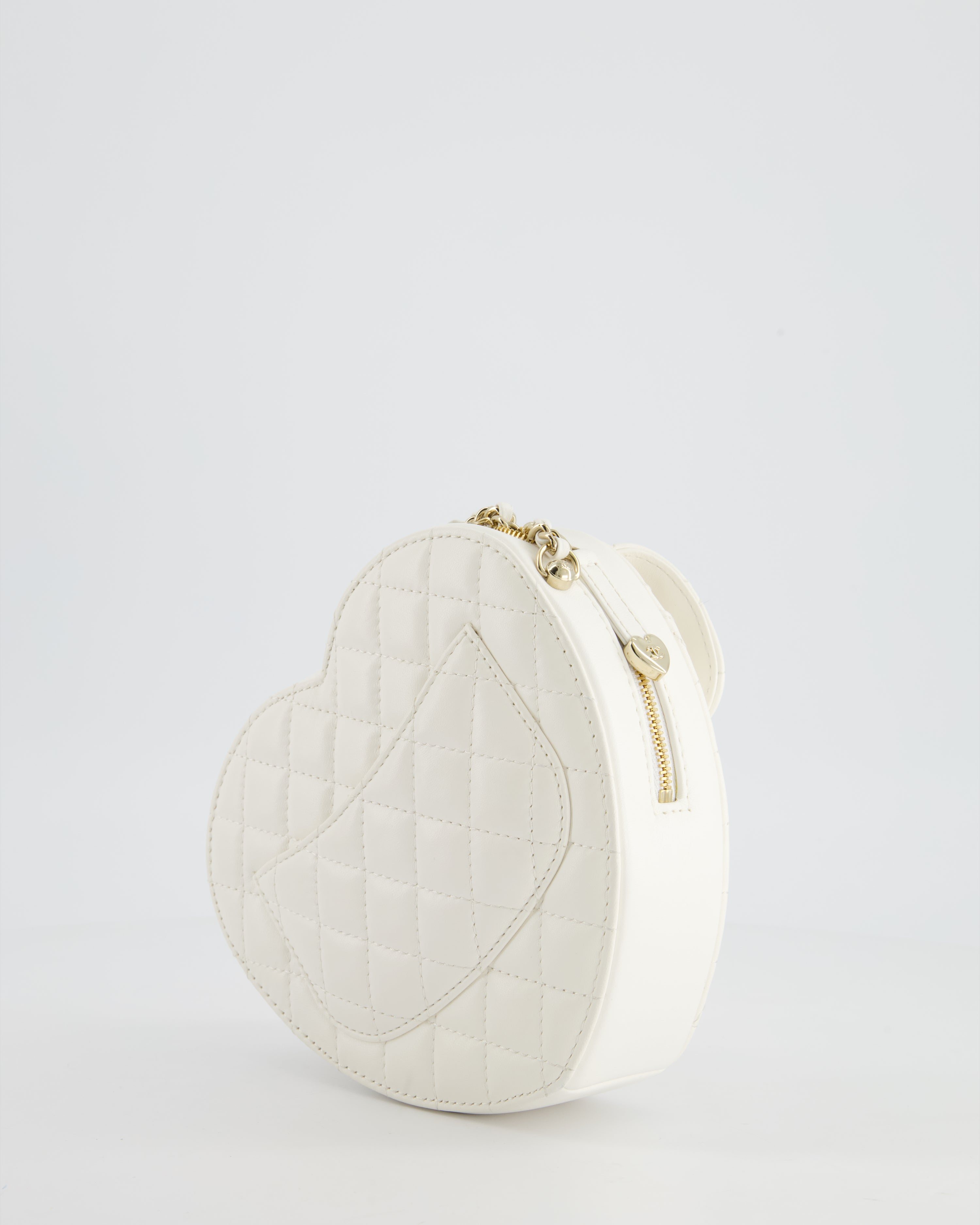 Chanel White Medium Heart Bag in Lambskin Leather with Champagne Gold Hardware