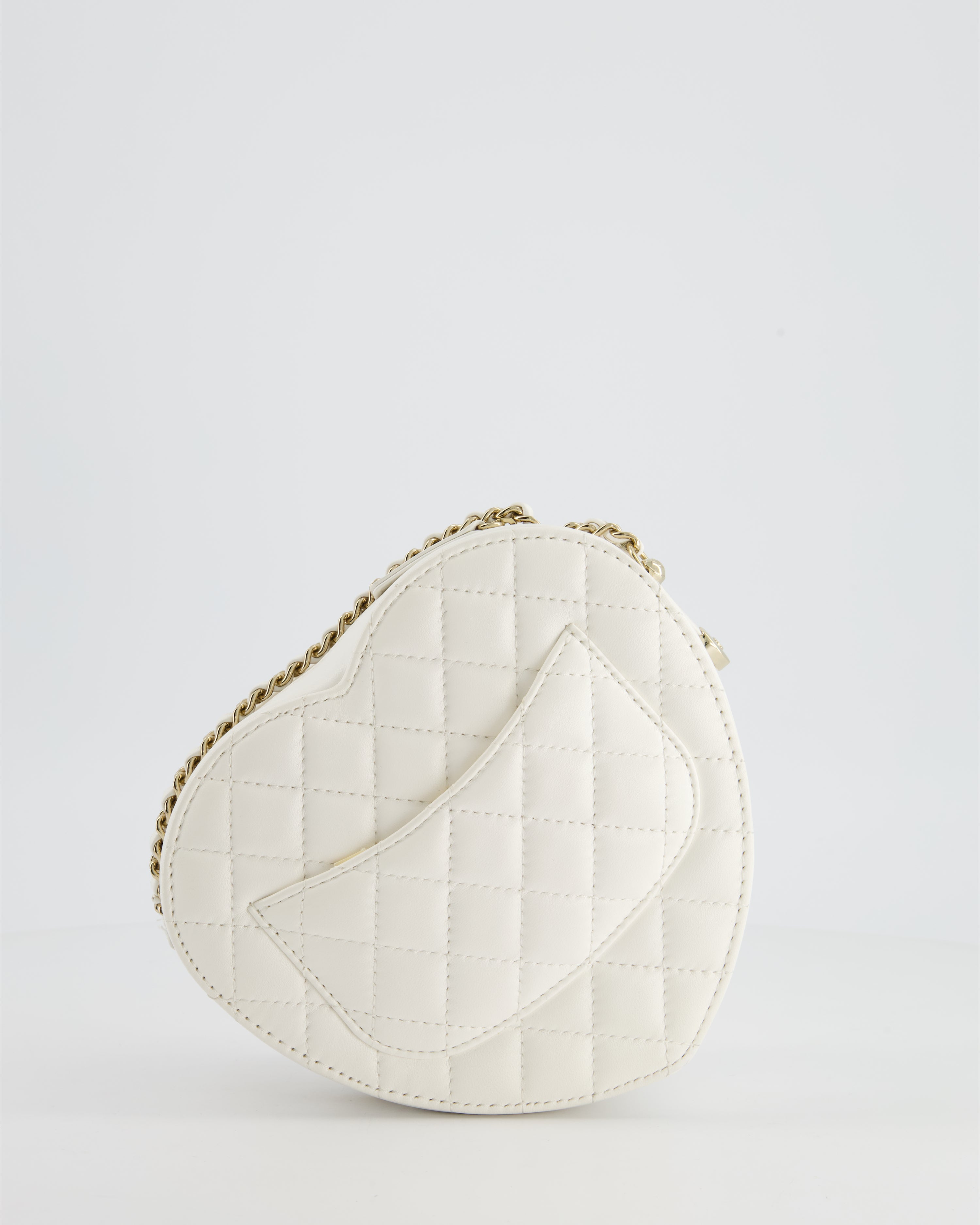 Chanel White Medium Heart Bag in Lambskin Leather with Champagne Gold Hardware
