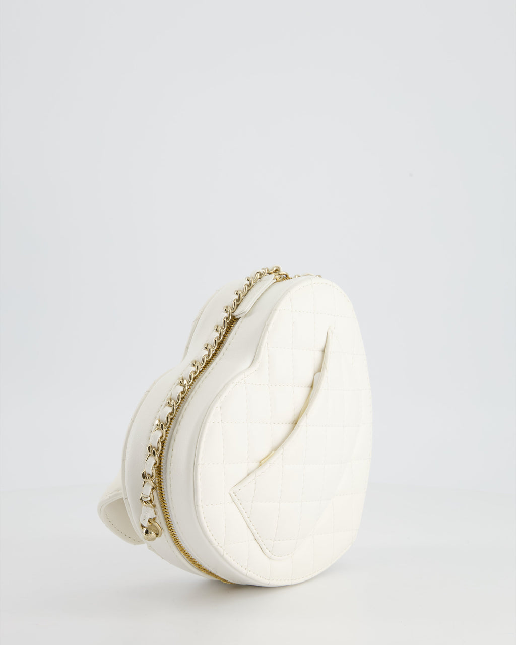 Chanel White Medium Heart Bag in Lambskin Leather with Champagne Gold Hardware