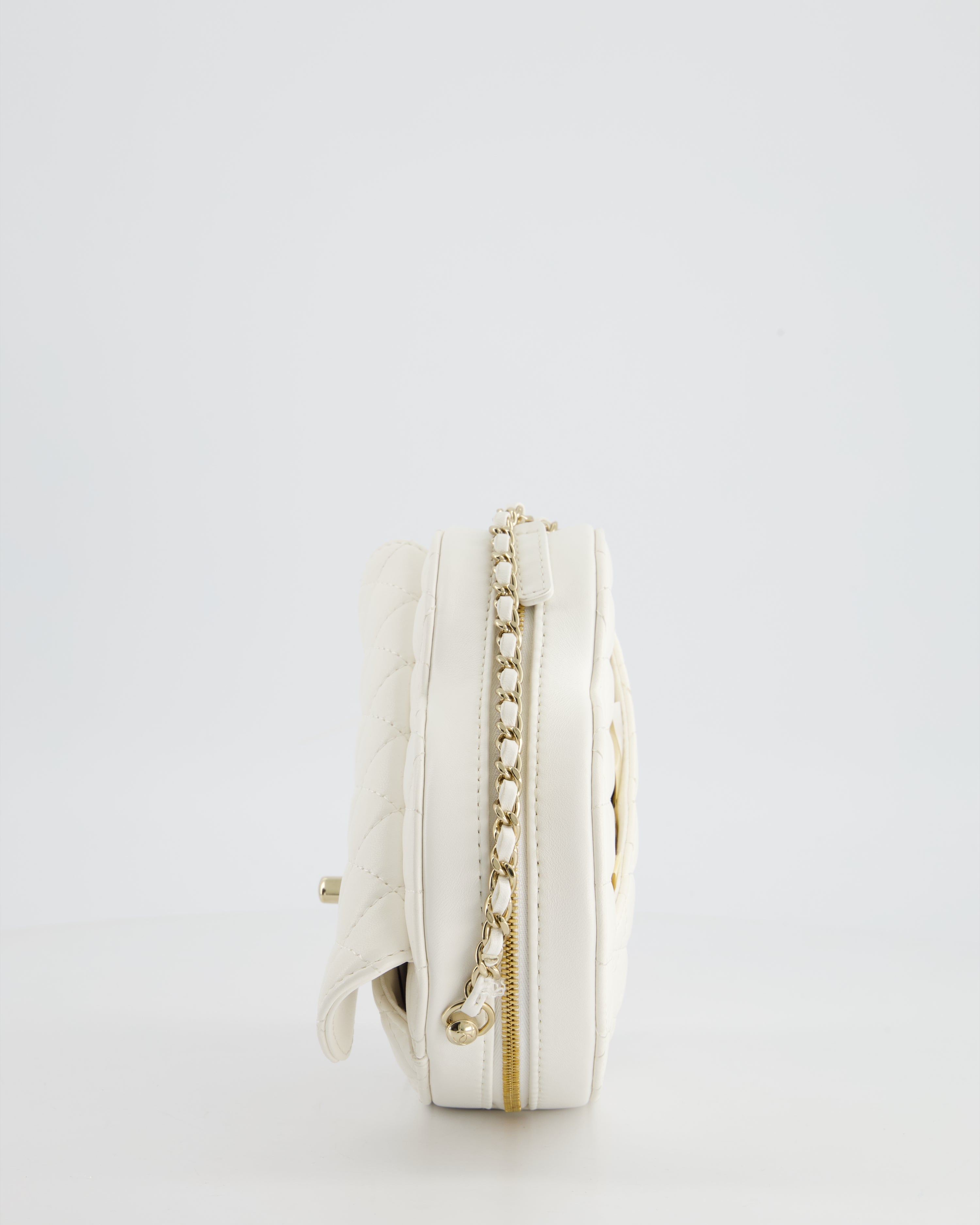 Chanel White Medium Heart Bag in Lambskin Leather with Champagne Gold Hardware