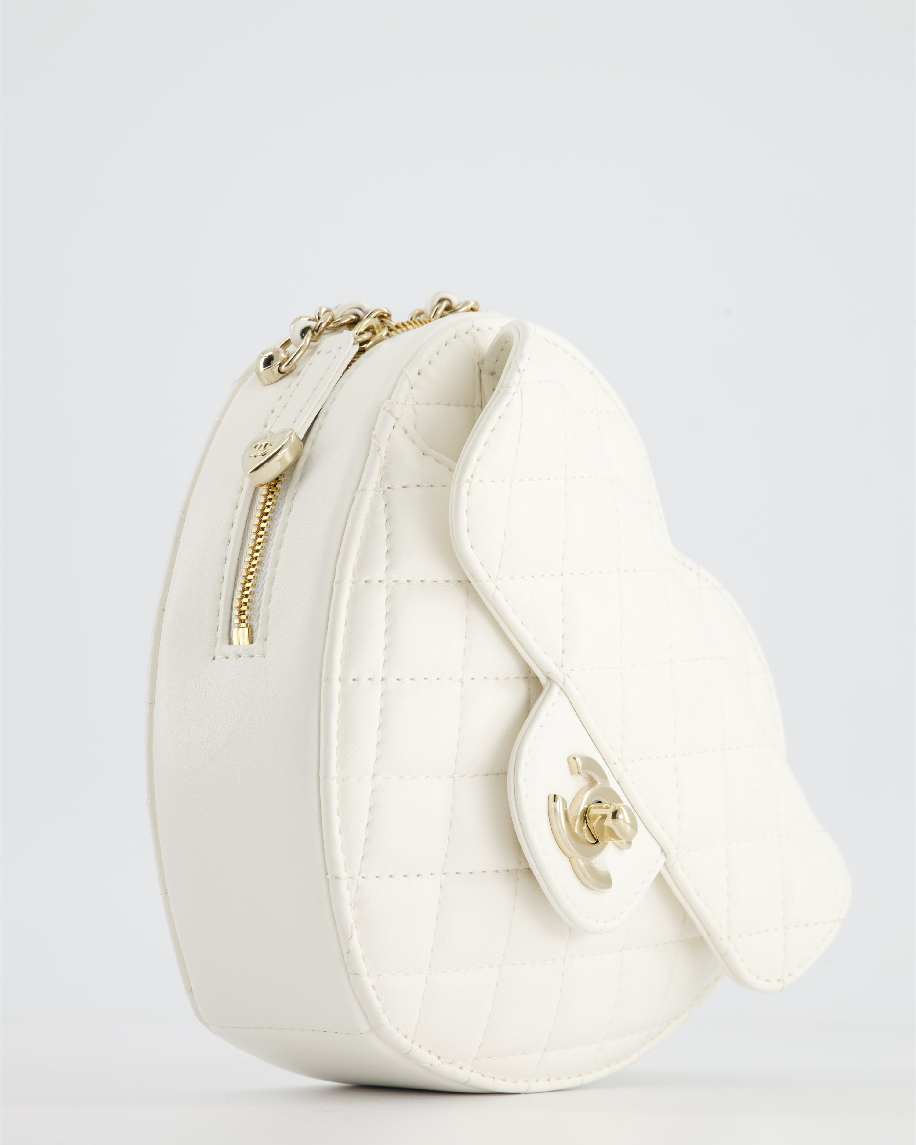 Chanel White Medium Heart Bag in Lambskin Leather with Champagne Gold Hardware