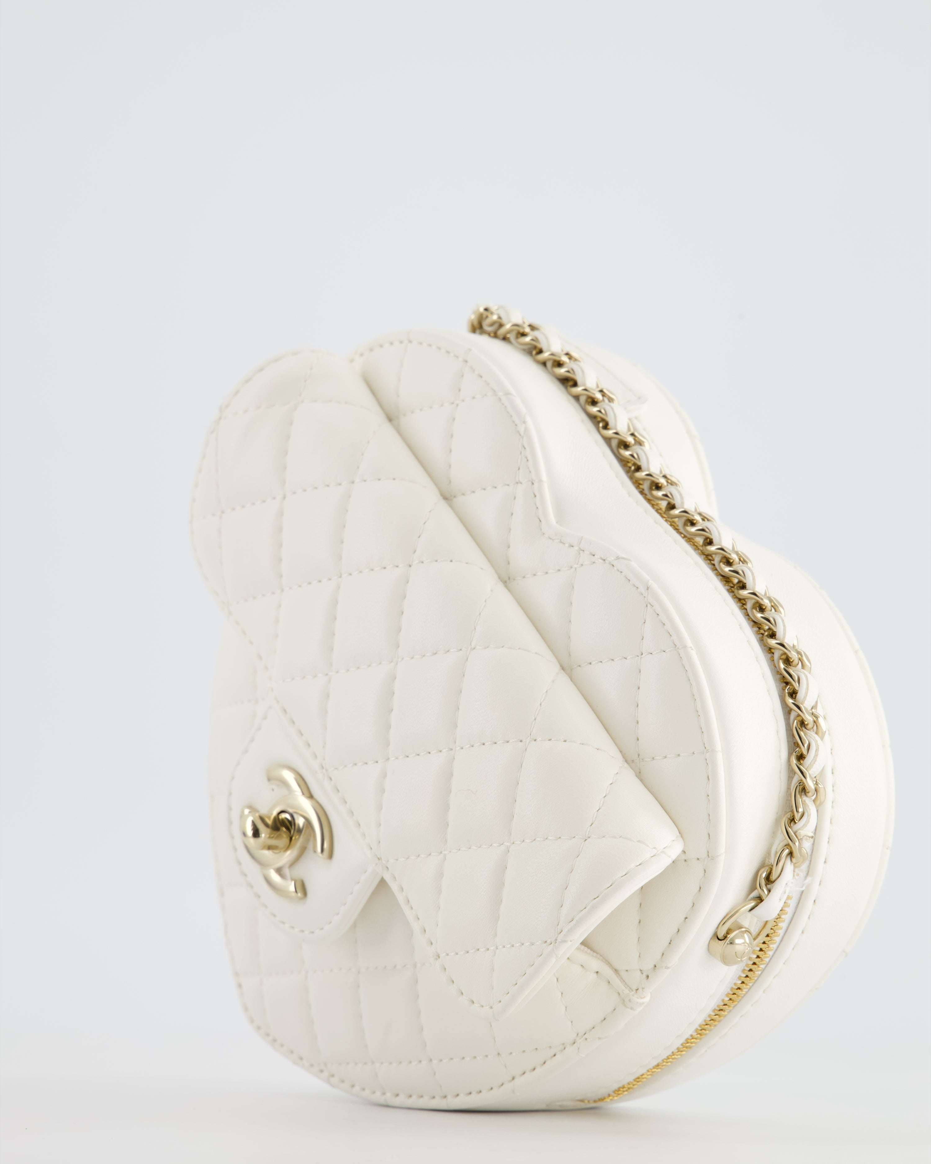 Chanel White Medium Heart Bag in Lambskin Leather with Champagne Gold Hardware