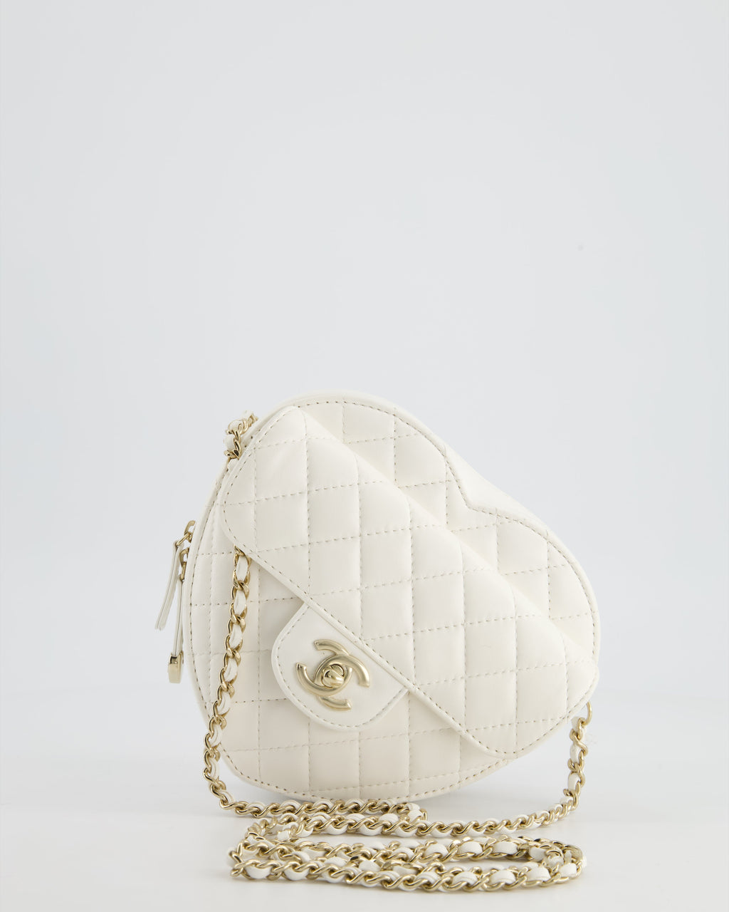 Chanel White Medium Heart Bag in Lambskin Leather with Champagne Gold Hardware