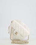 Chanel White Medium Heart Bag in Lambskin Leather with Champagne Gold Hardware