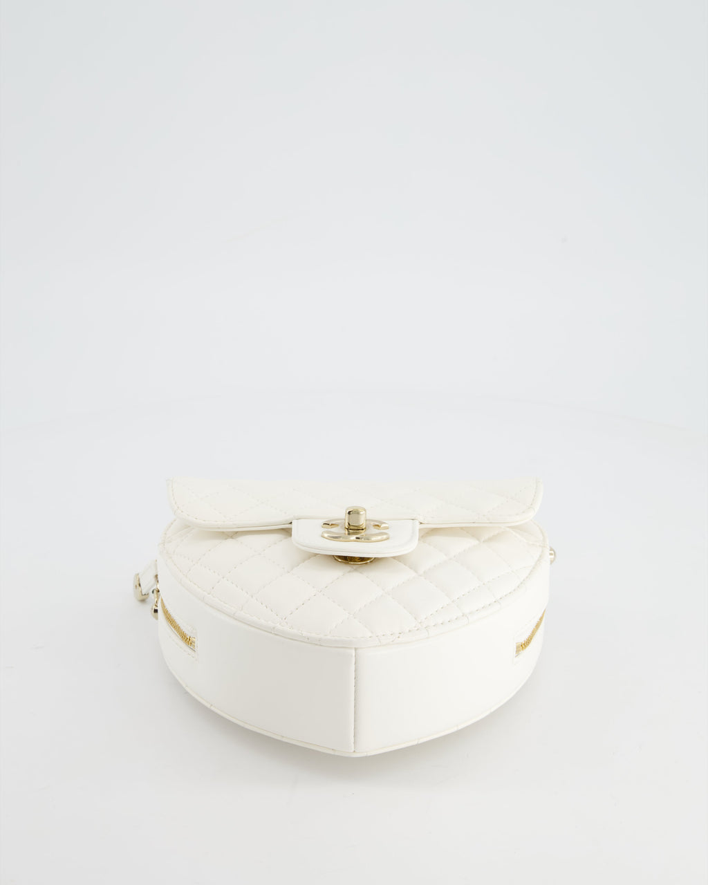 Chanel White Medium Heart Bag in Lambskin Leather with Champagne Gold Hardware