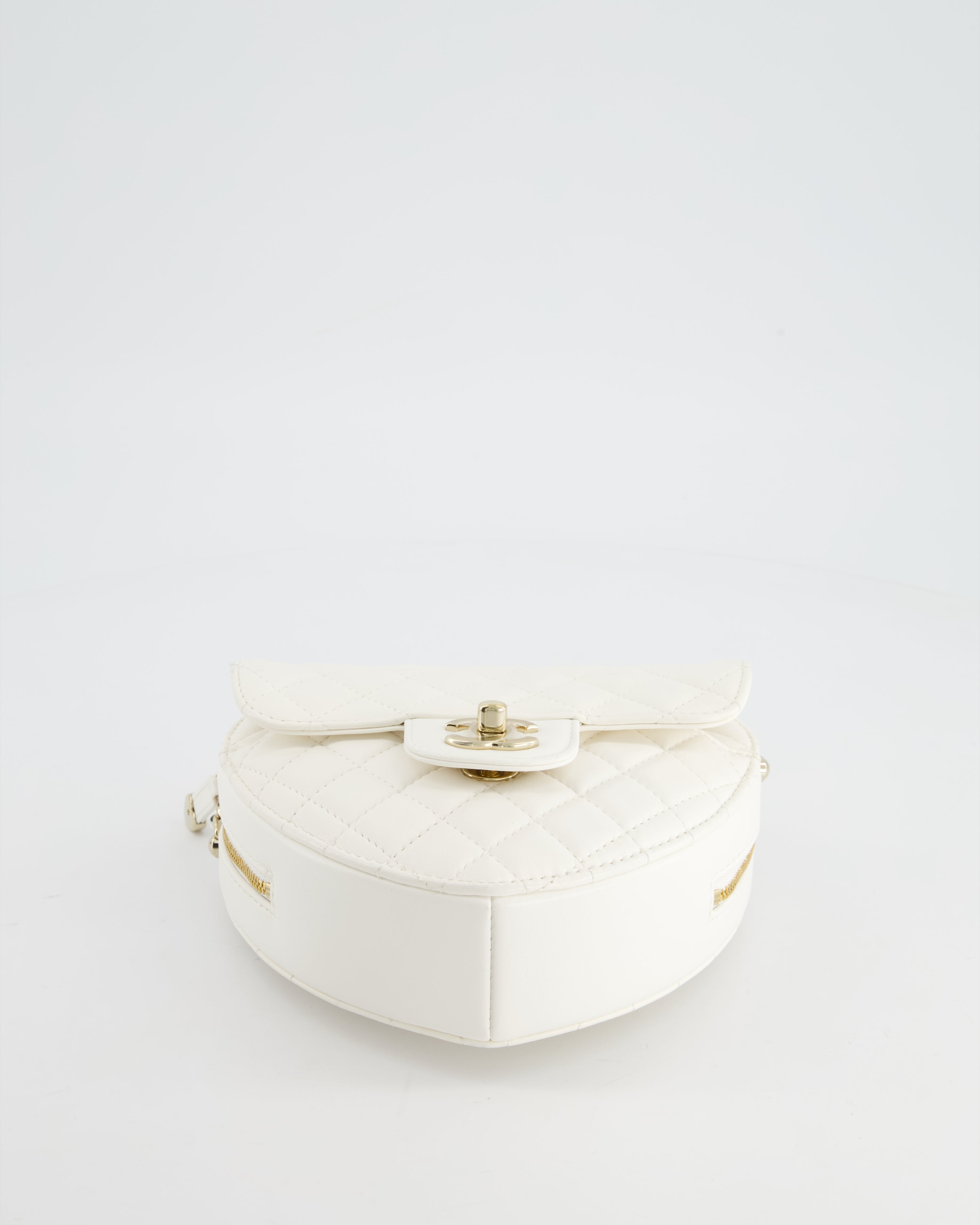 Chanel White Medium Heart Bag in Lambskin Leather with Champagne Gold Hardware