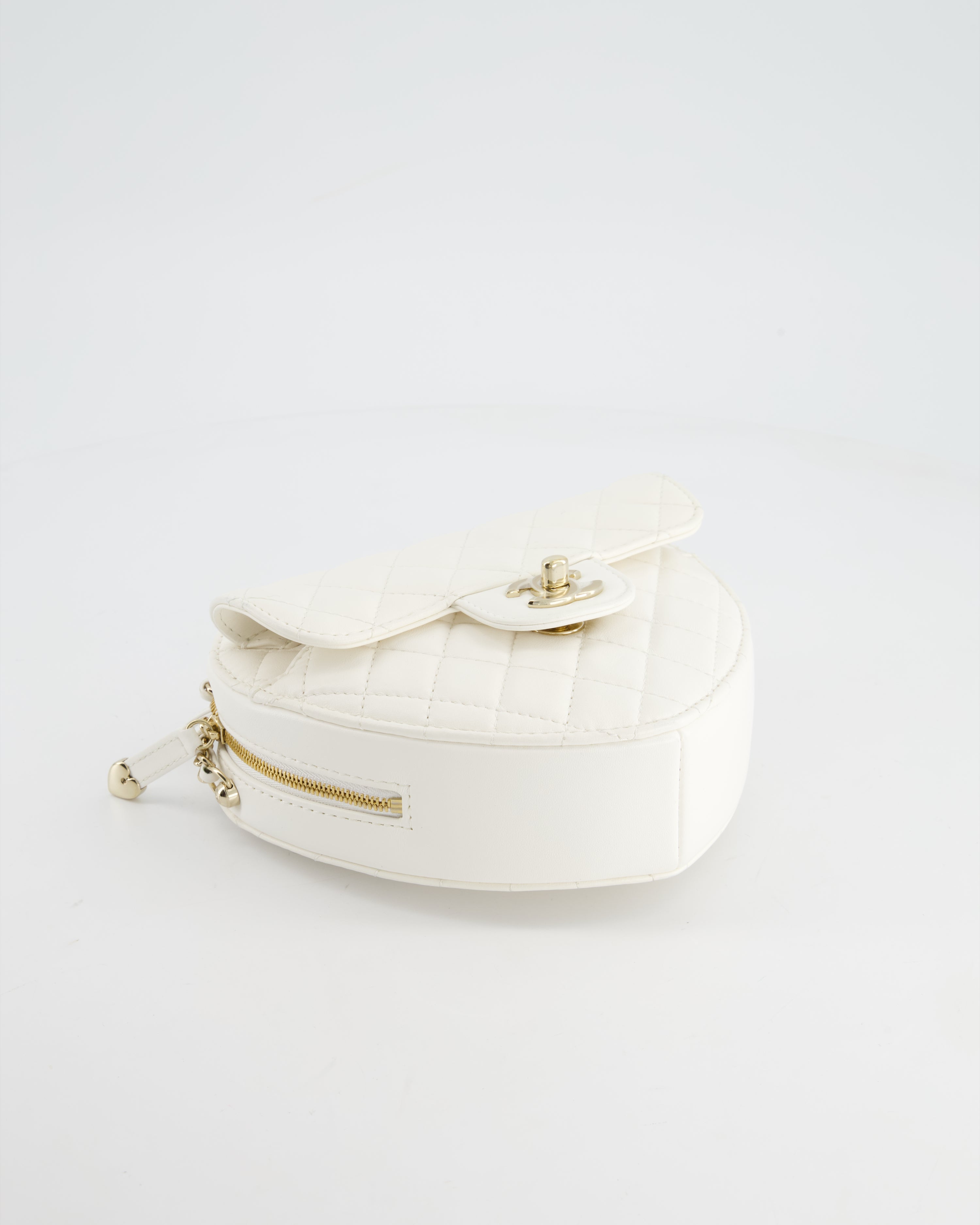 Chanel White Medium Heart Bag in Lambskin Leather with Champagne Gold Hardware