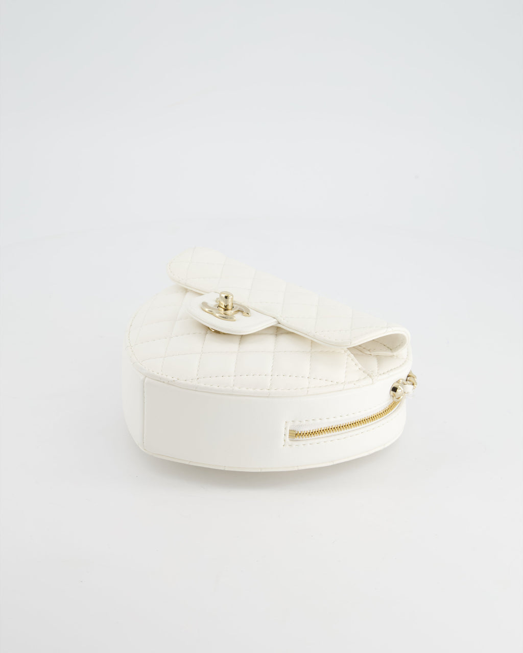 Chanel White Medium Heart Bag in Lambskin Leather with Champagne Gold Hardware