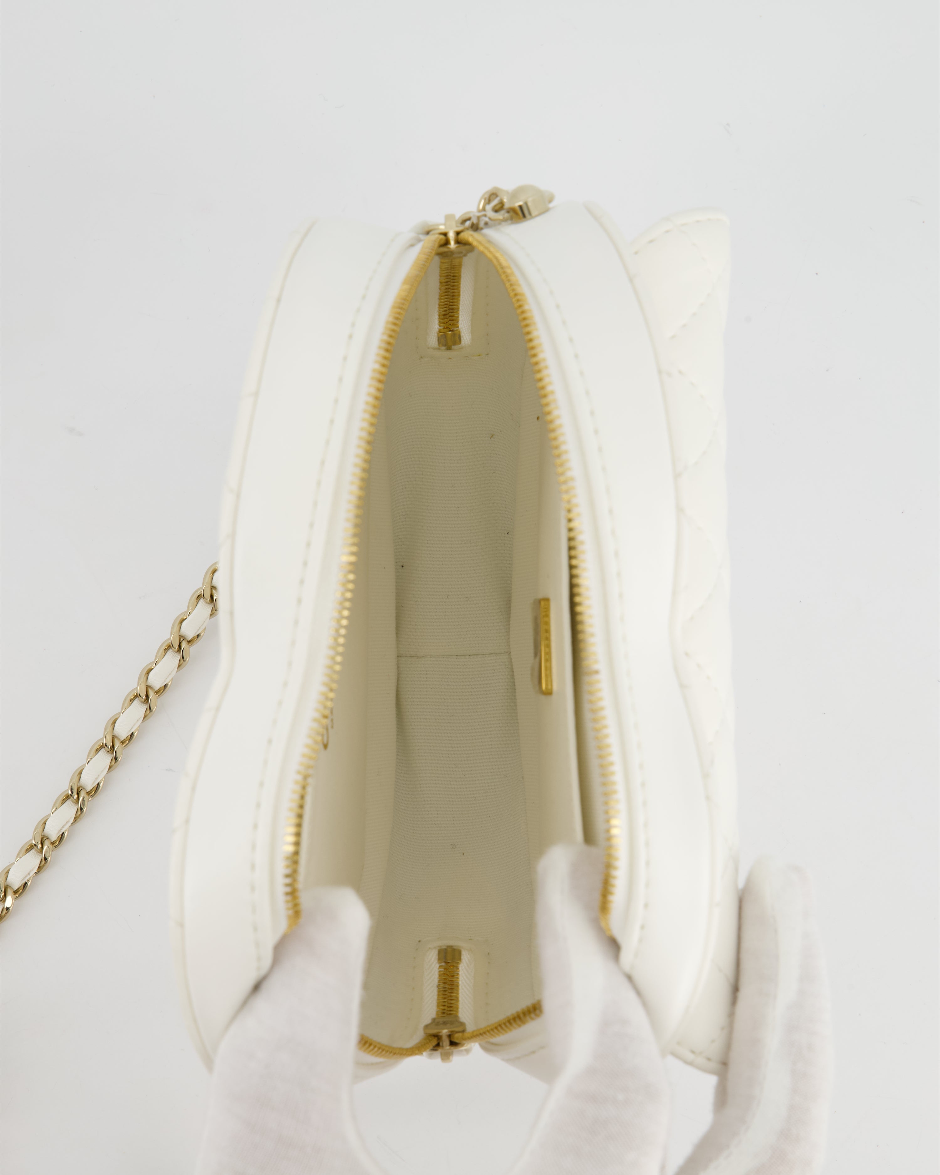 Chanel White Medium Heart Bag in Lambskin Leather with Champagne Gold Hardware