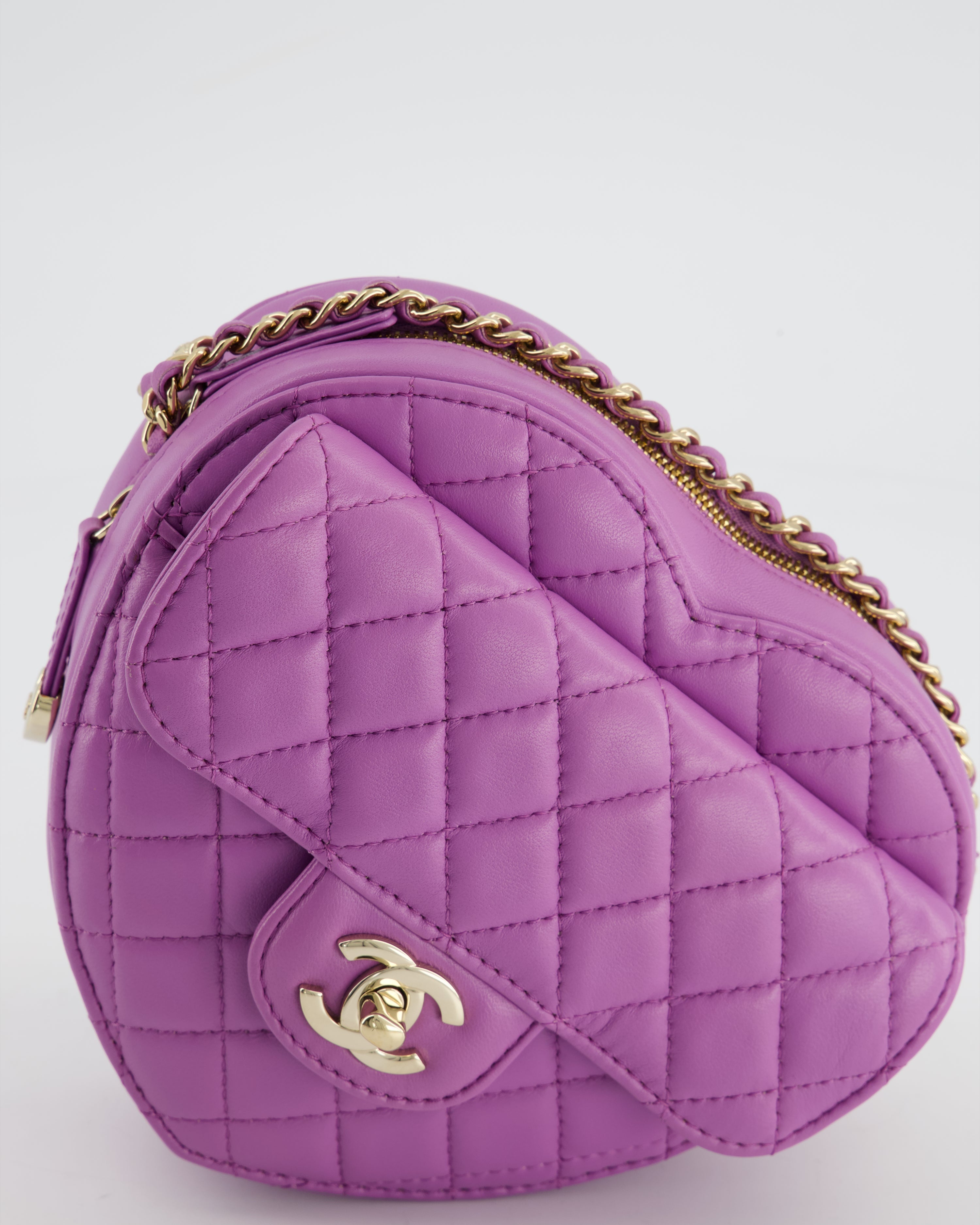 Chanel Purple Medium Heart Bag in Lambskin Leather with Champagne Gold Hardware