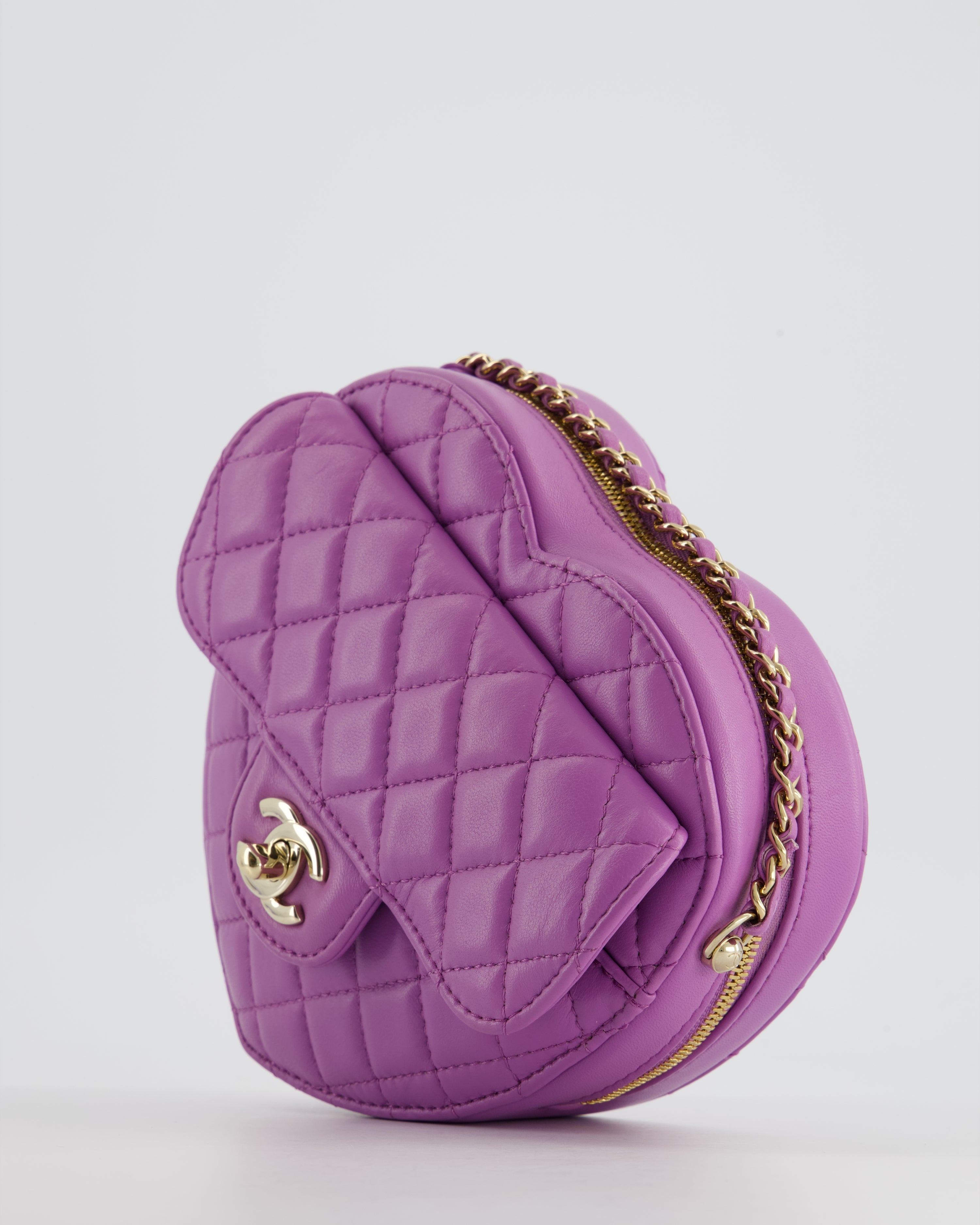 Chanel Purple Medium Heart Bag in Lambskin Leather with Champagne Gold Hardware