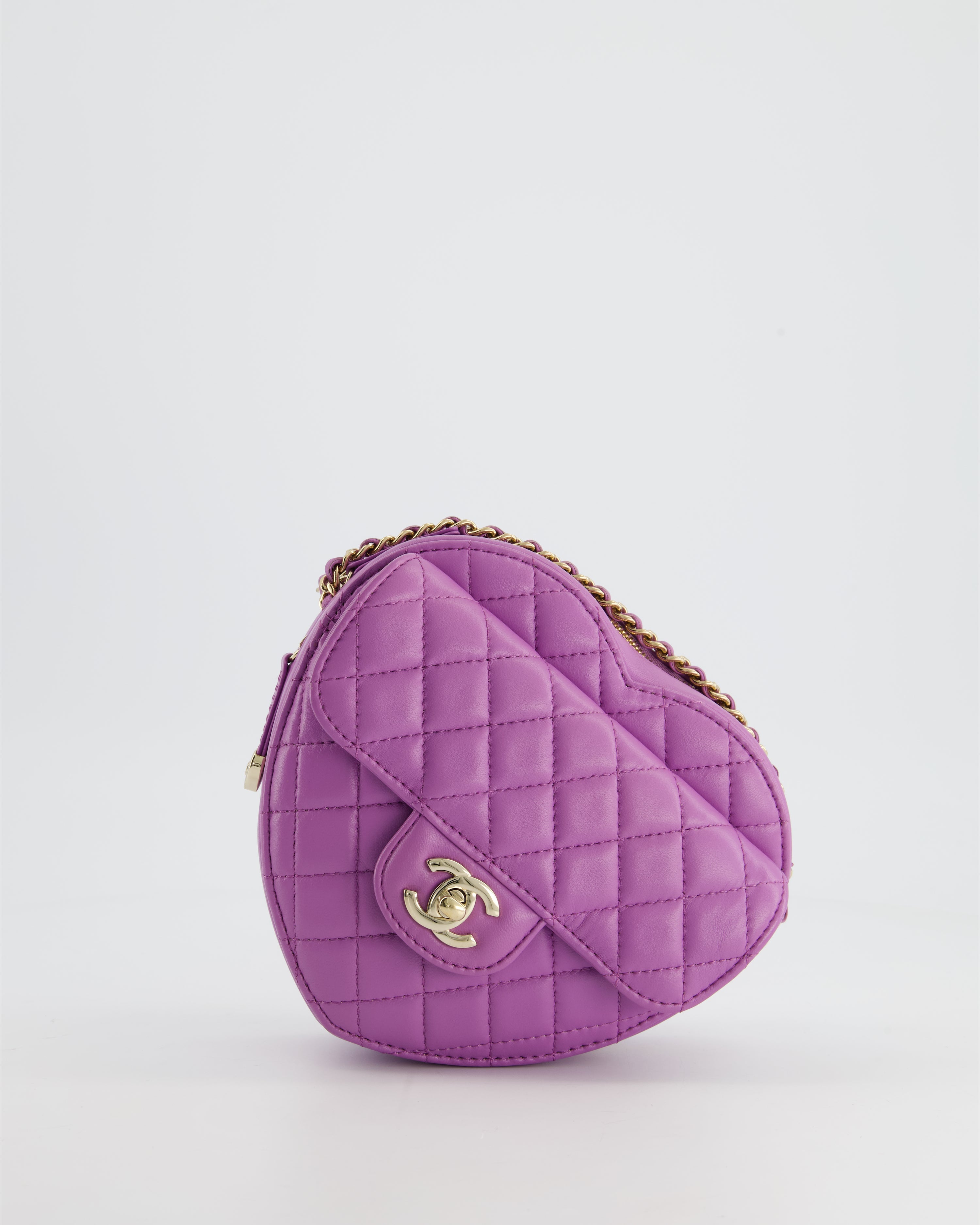 Chanel Purple Medium Heart Bag in Lambskin Leather with Champagne Gold Hardware