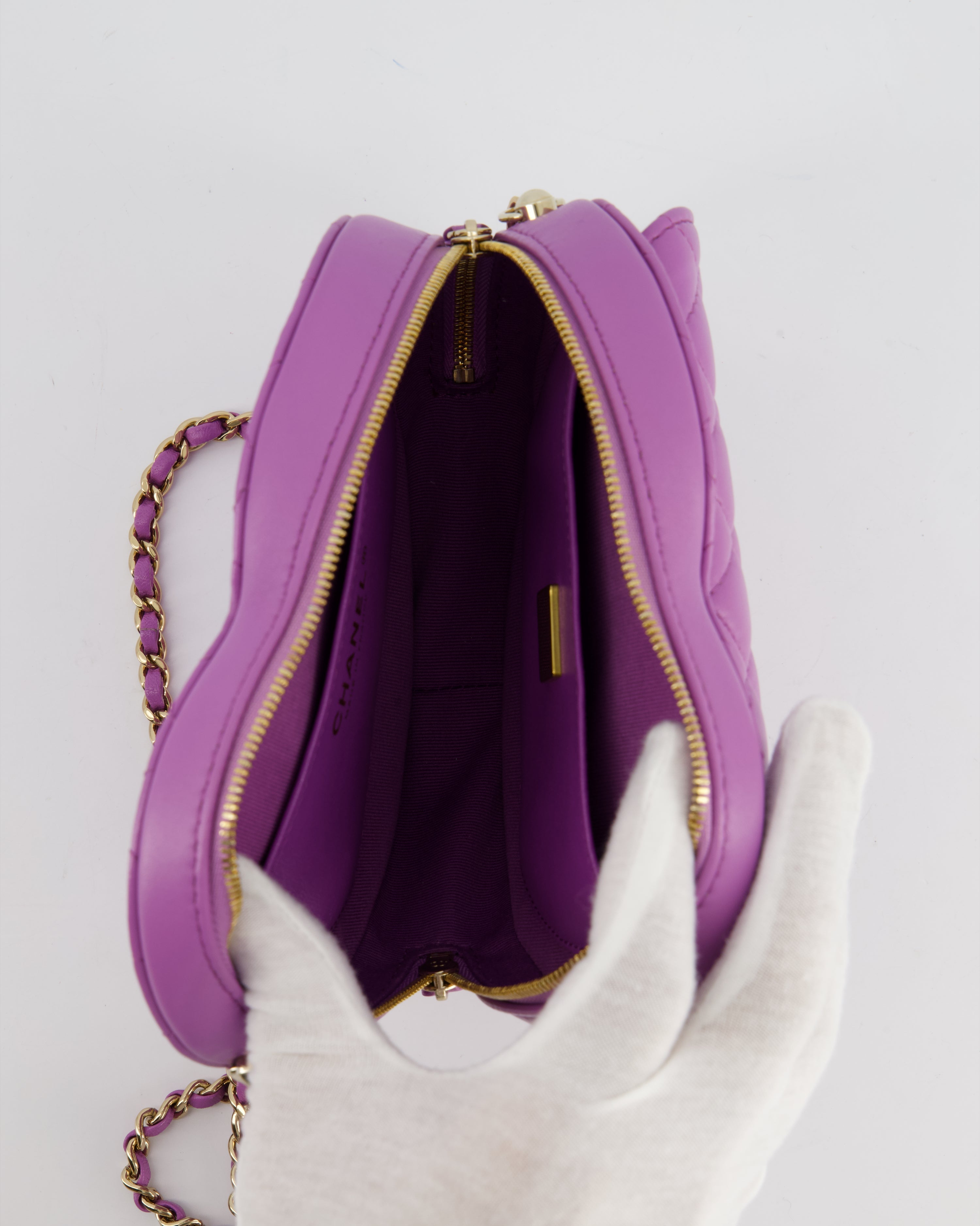 Chanel Purple Medium Heart Bag in Lambskin Leather with Champagne Gold Hardware