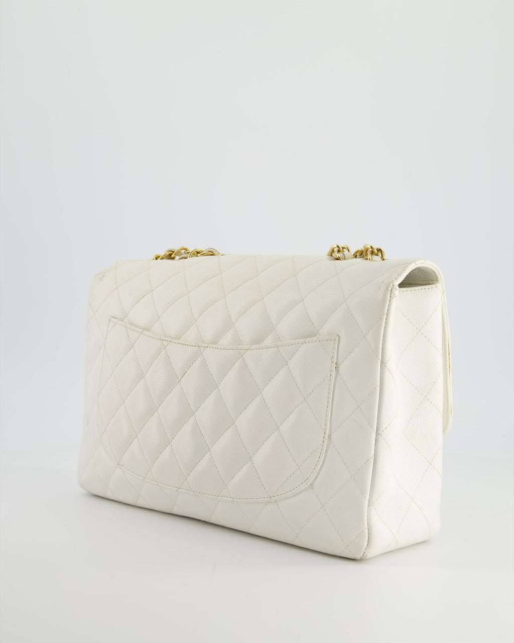 Chanel Vintage White Jumbo Classic Single Flap Bag in Caviar Leather with 24K Gold Hardware RRP £9,240