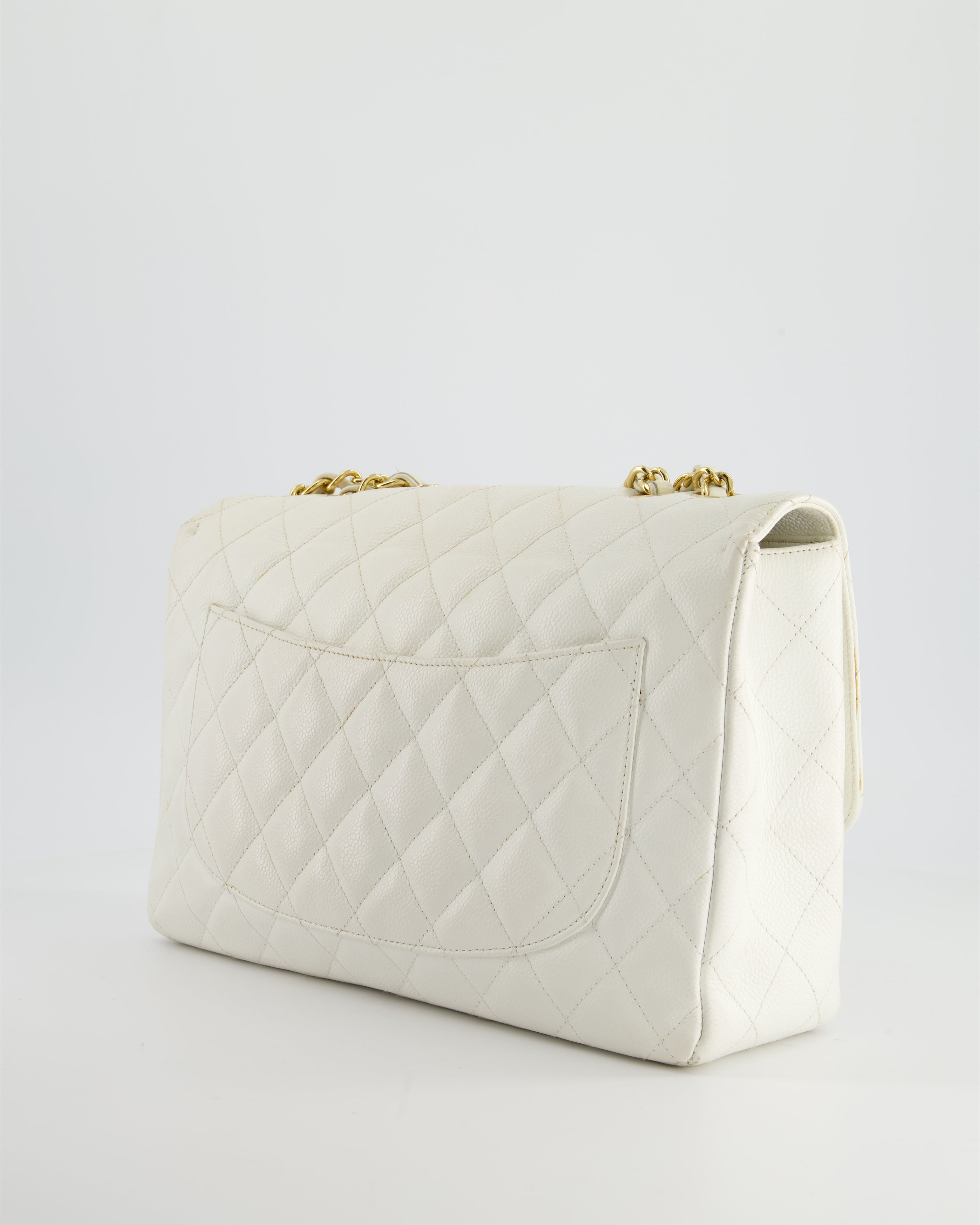 Chanel Vintage White Jumbo Classic Single Flap Bag in Caviar Leather with 24K Gold Hardware RRP £9,240