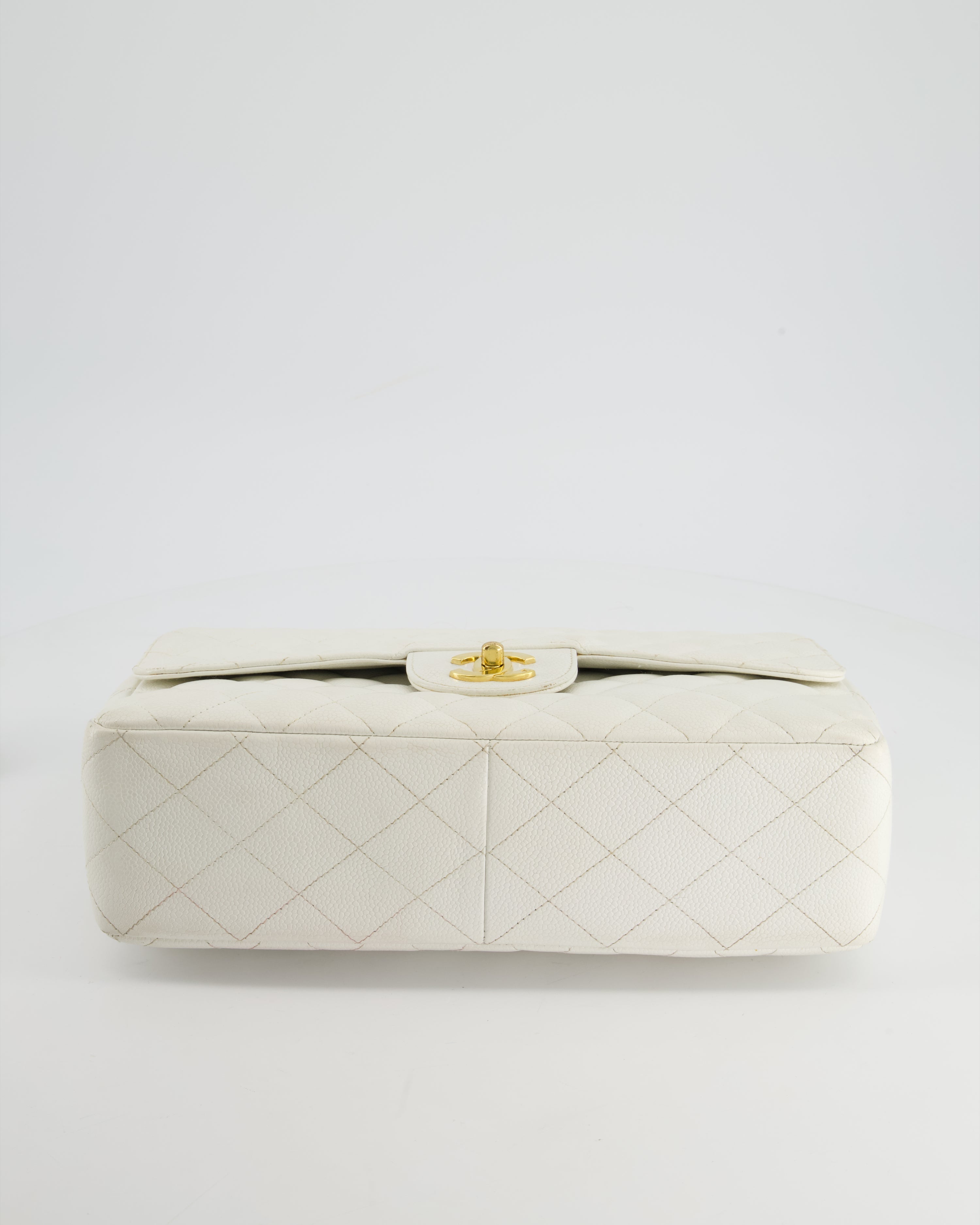 Chanel Vintage White Jumbo Classic Single Flap Bag in Caviar Leather with 24K Gold Hardware RRP £9,240
