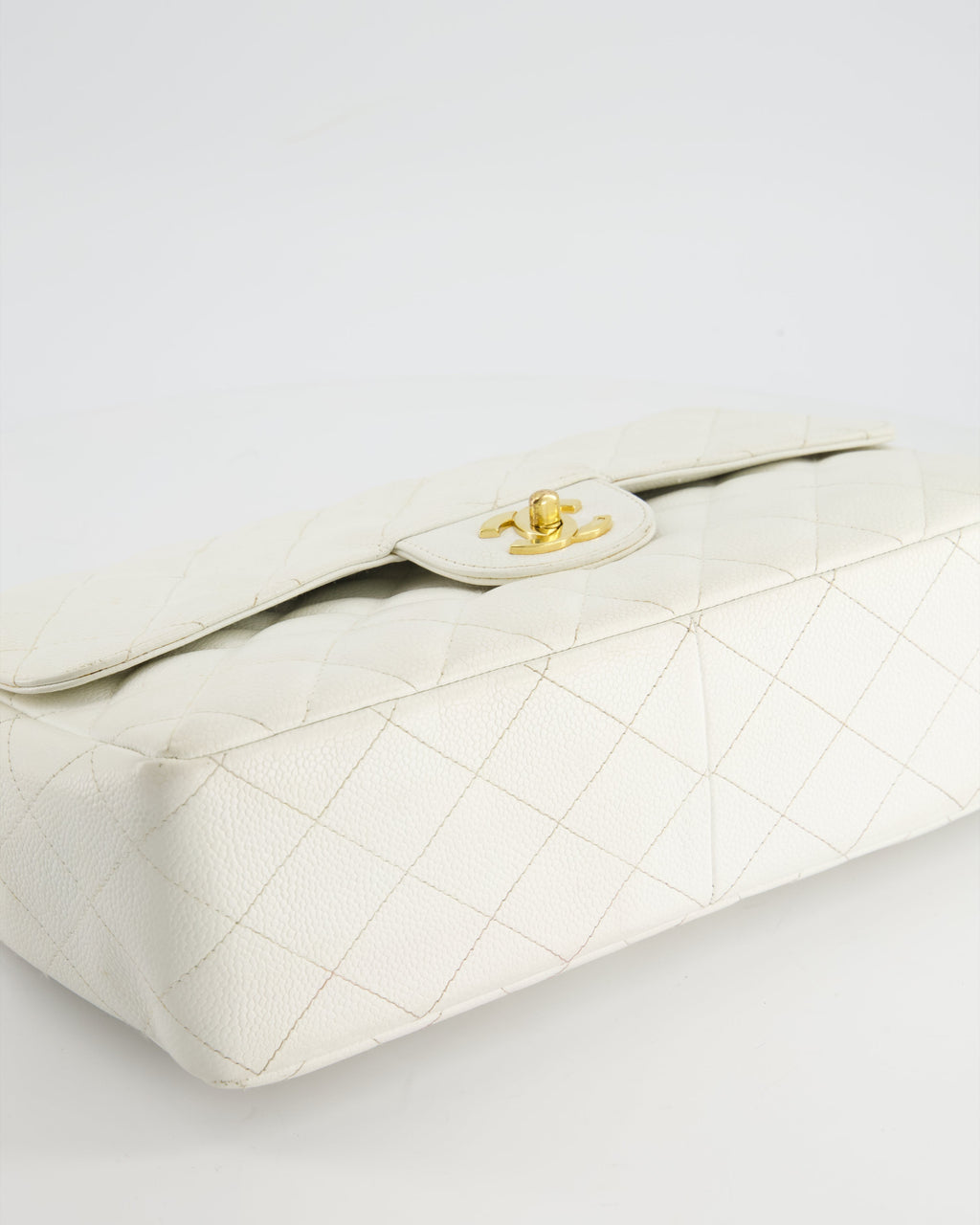 Chanel Vintage White Jumbo Classic Single Flap Bag in Caviar Leather with 24K Gold Hardware RRP £9,240