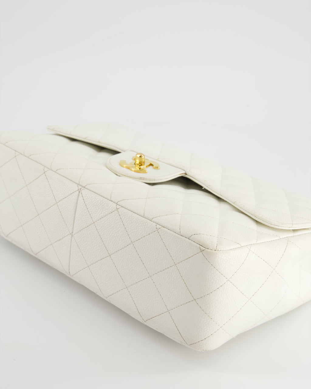 Chanel Vintage White Jumbo Classic Single Flap Bag in Caviar Leather with 24K Gold Hardware RRP £9,240