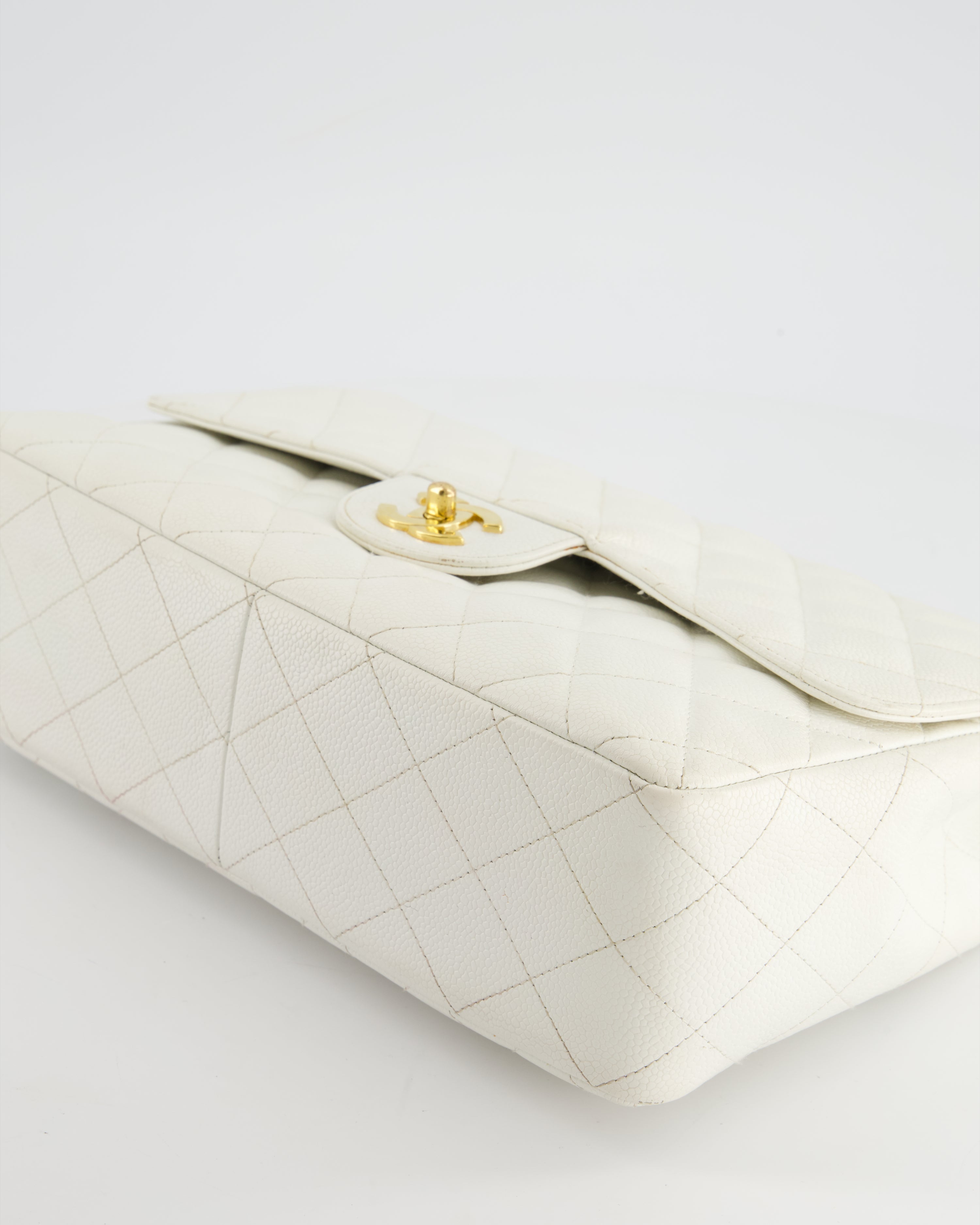 Chanel Vintage White Jumbo Classic Single Flap Bag in Caviar Leather with 24K Gold Hardware RRP £9,240