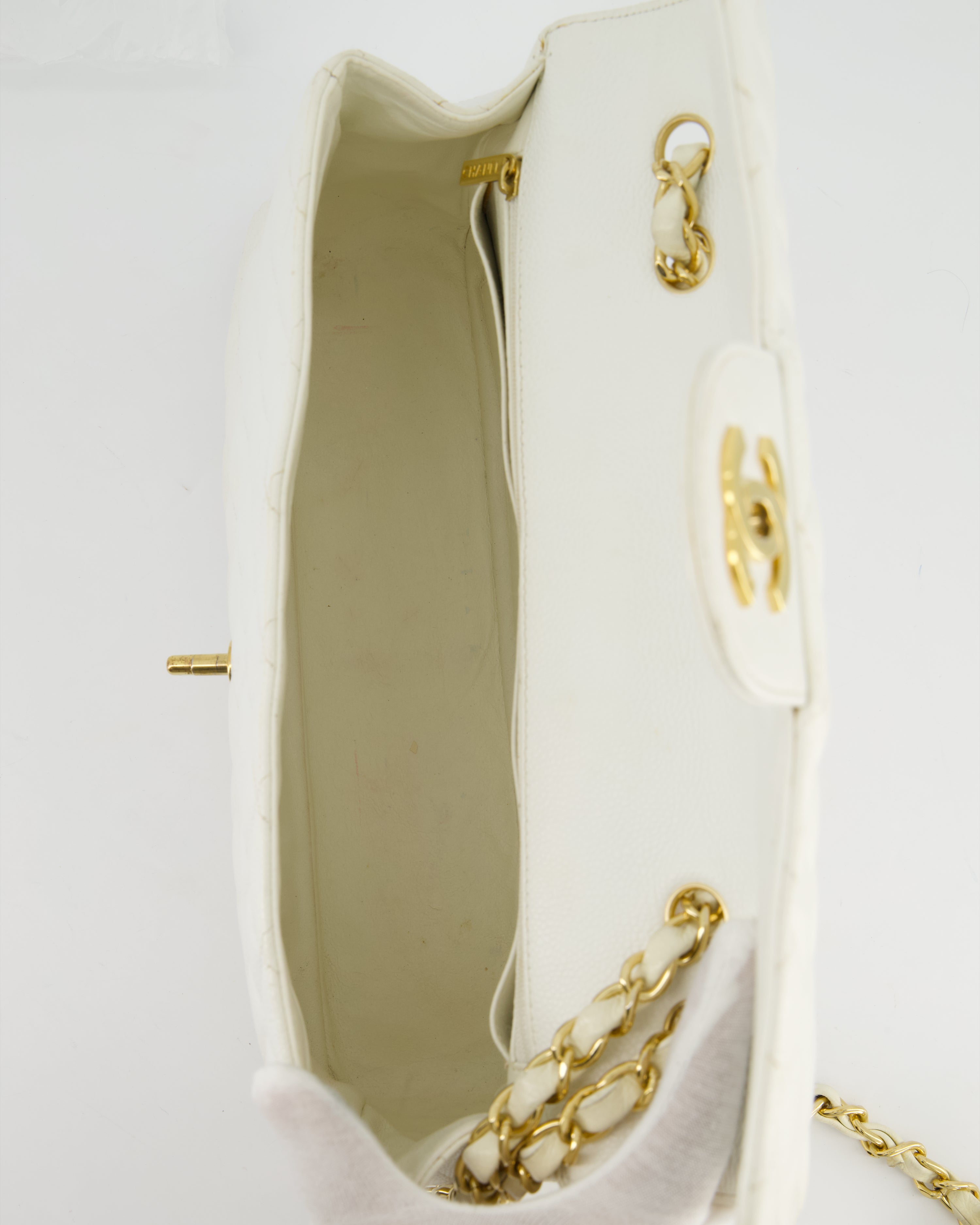Chanel Vintage White Jumbo Classic Single Flap Bag in Caviar Leather with 24K Gold Hardware RRP £9,240