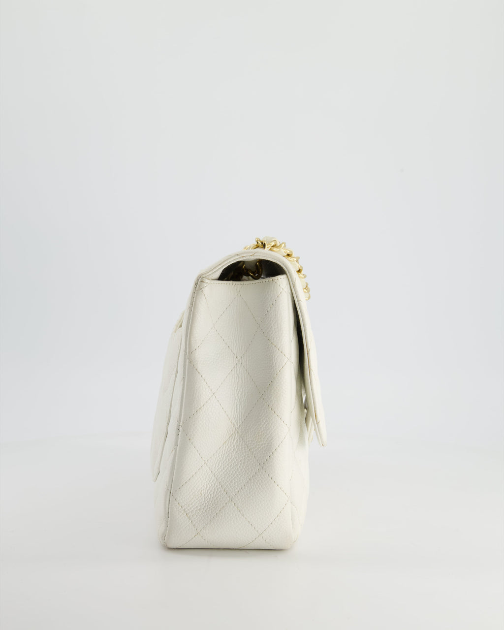 Chanel Vintage White Jumbo Classic Single Flap Bag in Caviar Leather with 24K Gold Hardware RRP £9,240