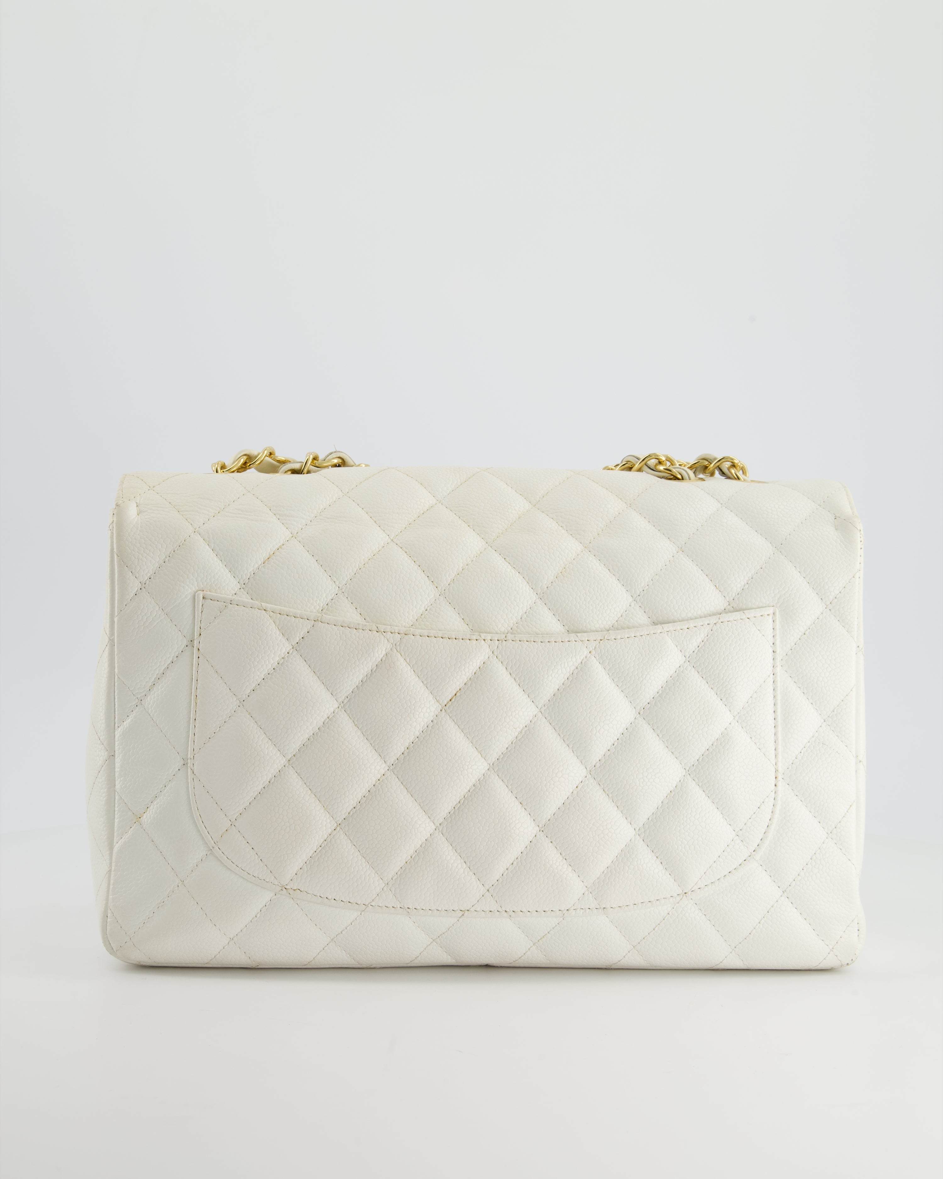 Chanel Vintage White Jumbo Classic Single Flap Bag in Caviar Leather with 24K Gold Hardware RRP £9,240