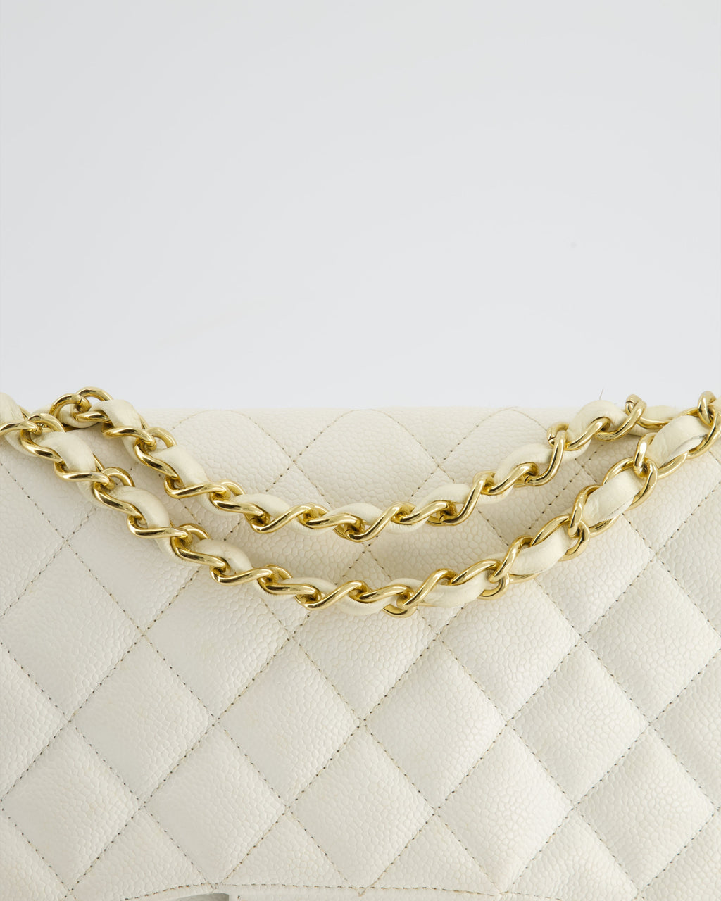Chanel Vintage White Jumbo Classic Single Flap Bag in Caviar Leather with 24K Gold Hardware RRP £9,240