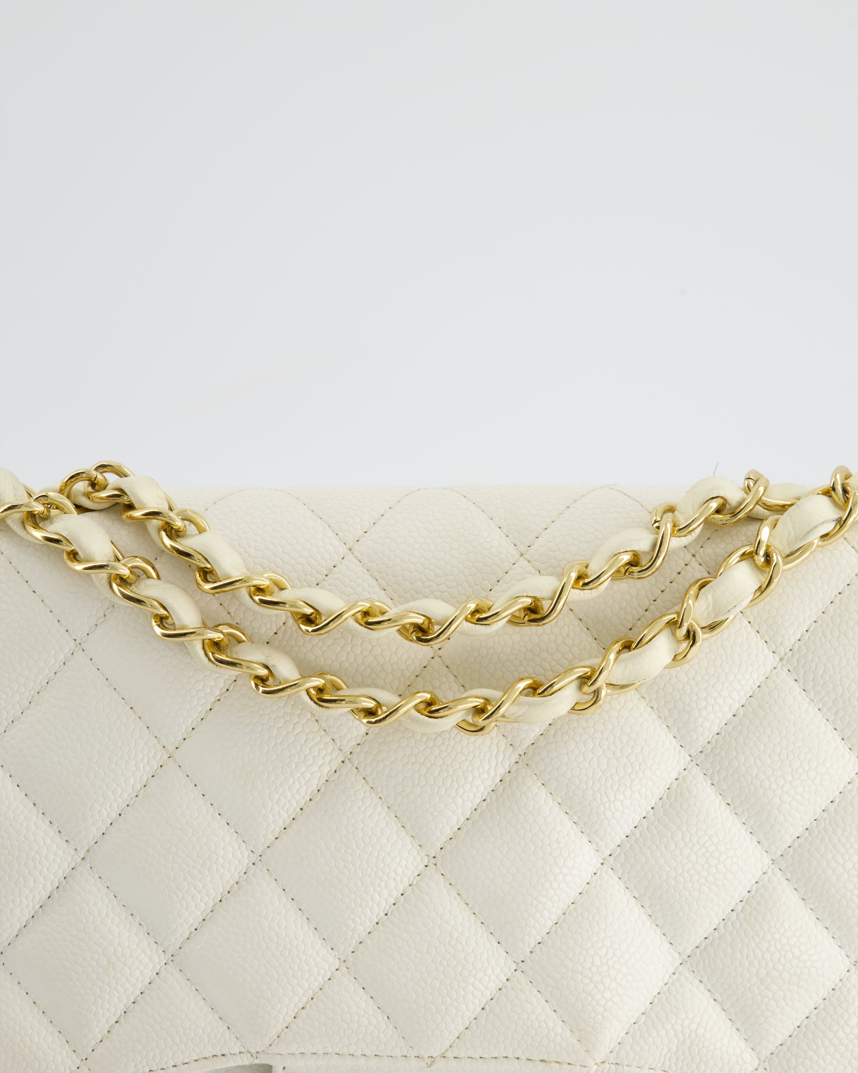 Chanel Vintage White Jumbo Classic Single Flap Bag in Caviar Leather with 24K Gold Hardware RRP £9,240