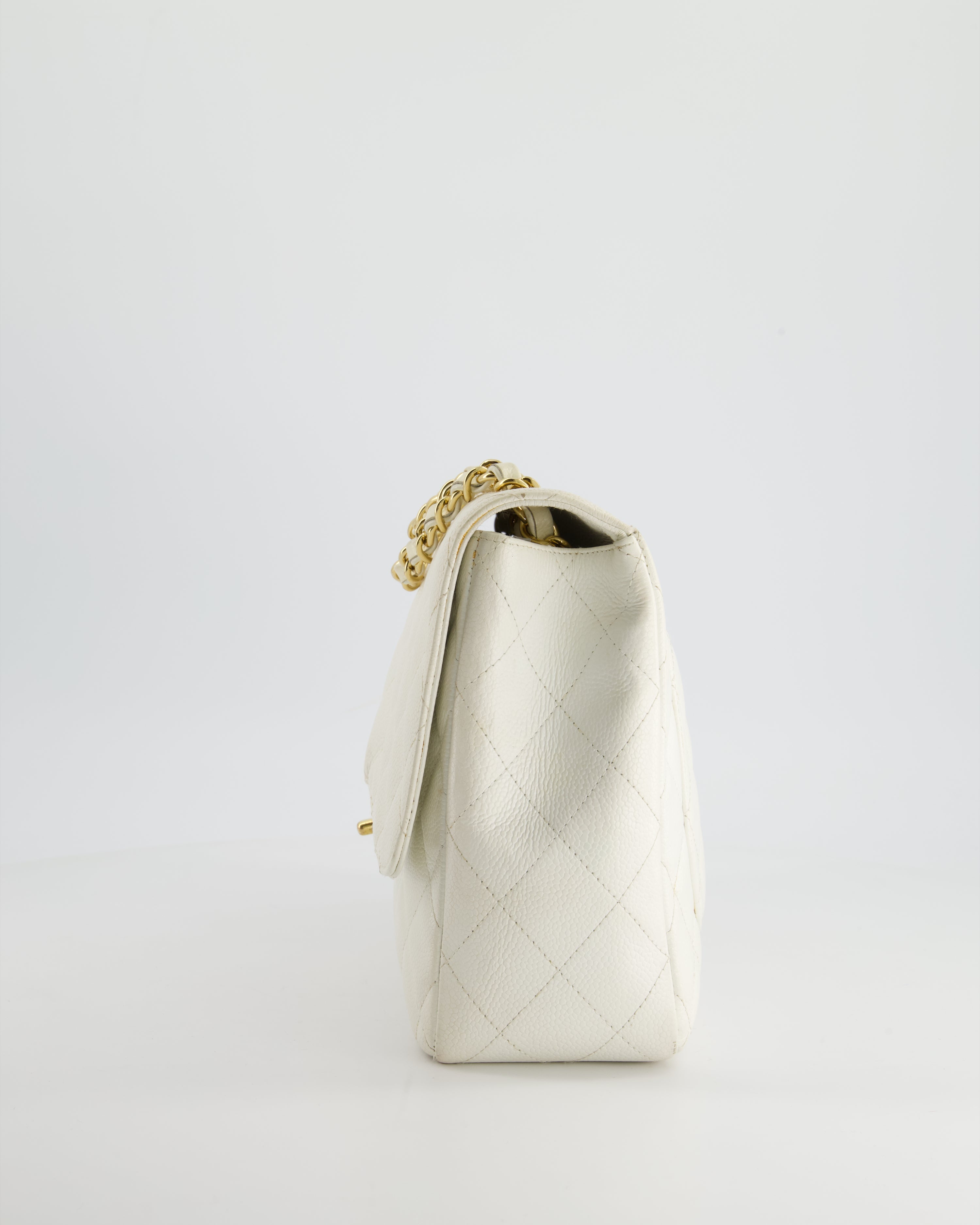 Chanel Vintage White Jumbo Classic Single Flap Bag in Caviar Leather with 24K Gold Hardware RRP £9,240