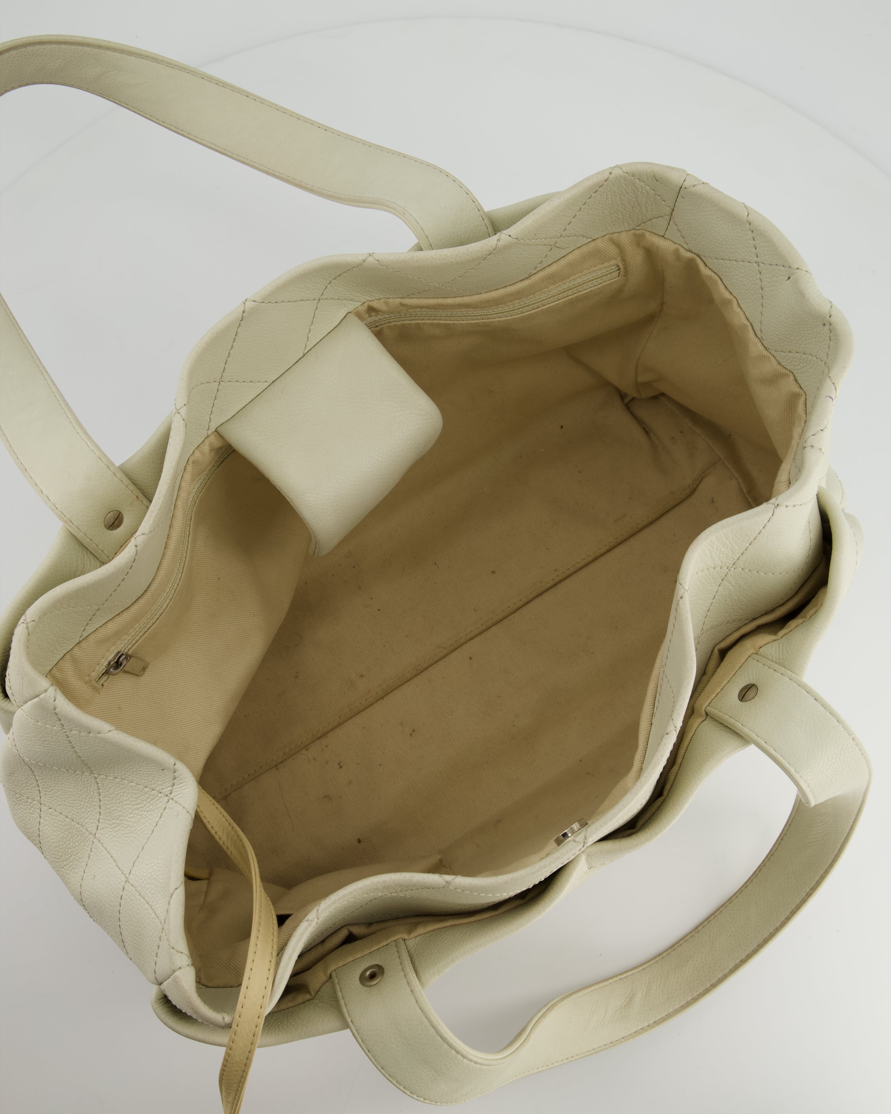Chanel Ivory Ultimate Executive Shopper Tote Bag in Caviar Leather with Silver Hardware