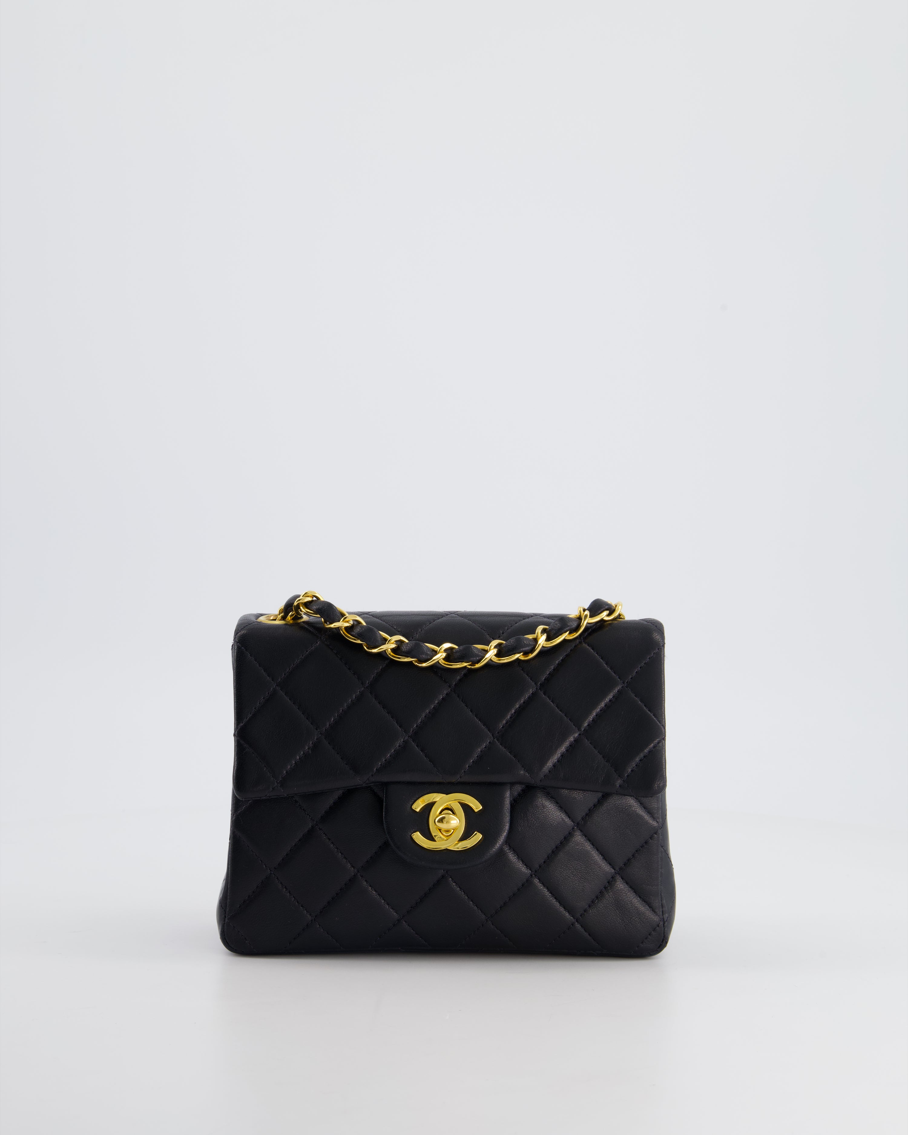 Chanel Vintage Black Mini Square Bag in Lambskin Leather with 24k Gold Hardware