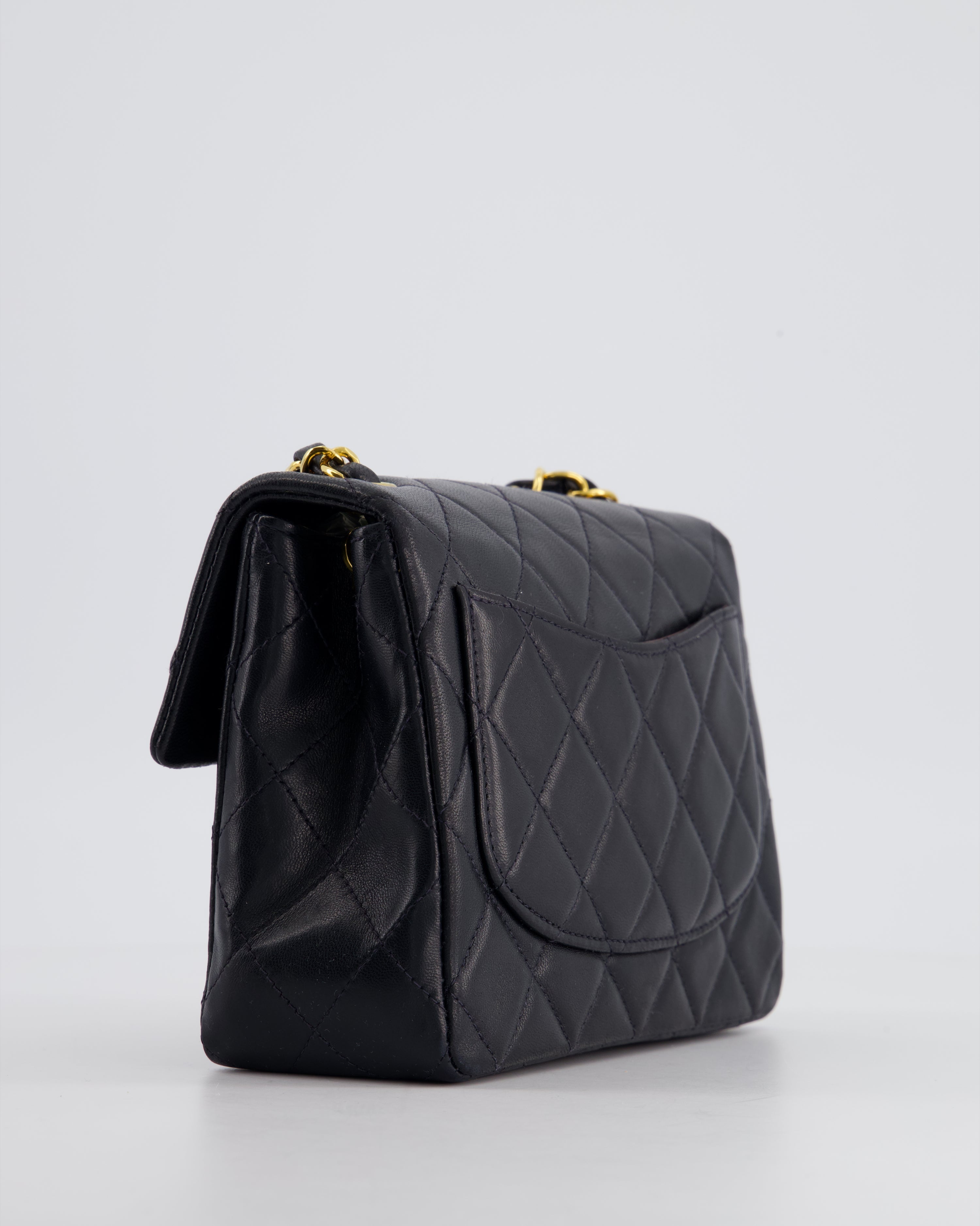 Chanel Vintage Black Mini Square Bag in Lambskin Leather with 24k Gold Hardware