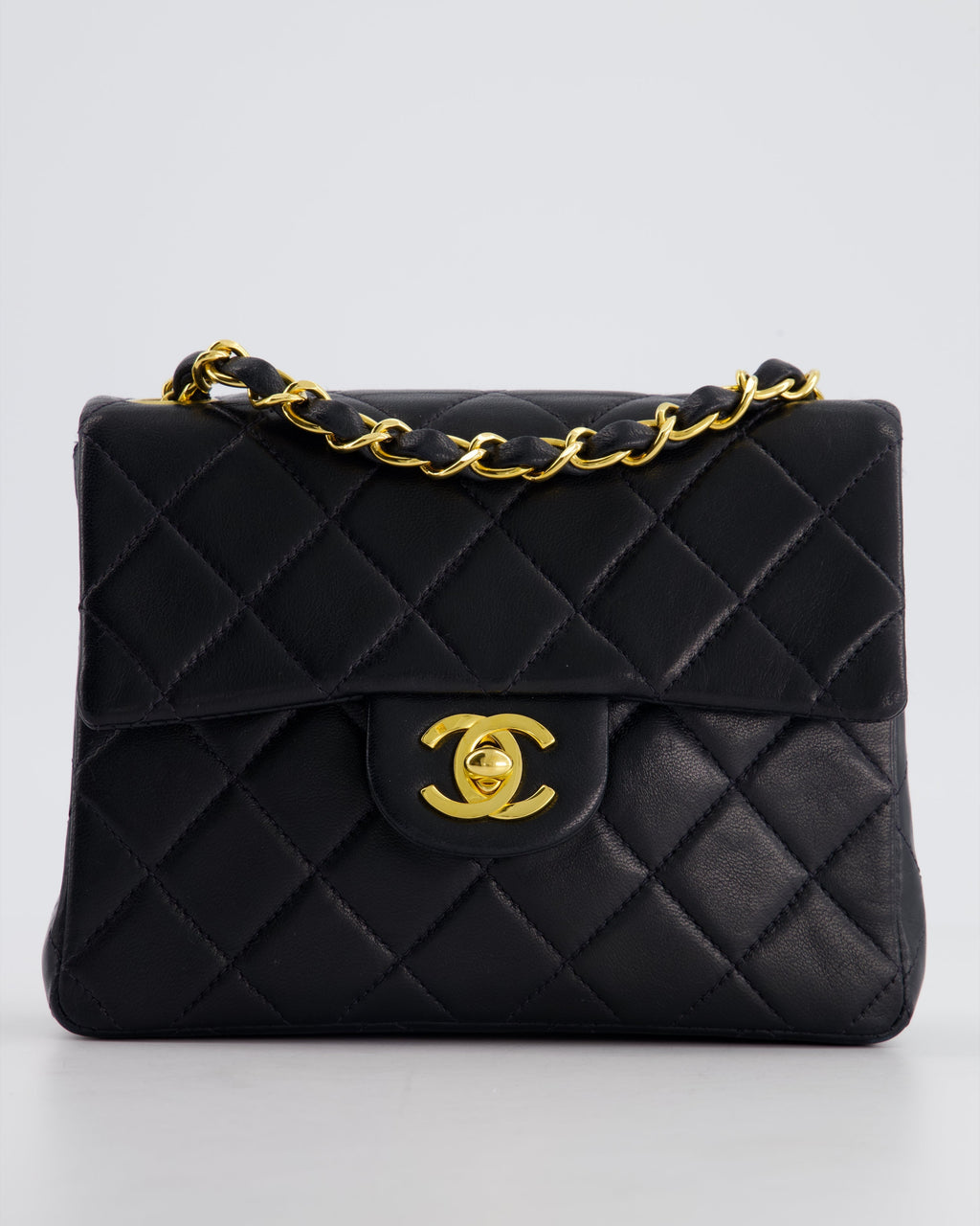Chanel Vintage Black Mini Square Bag in Lambskin Leather with 24k Gold Hardware