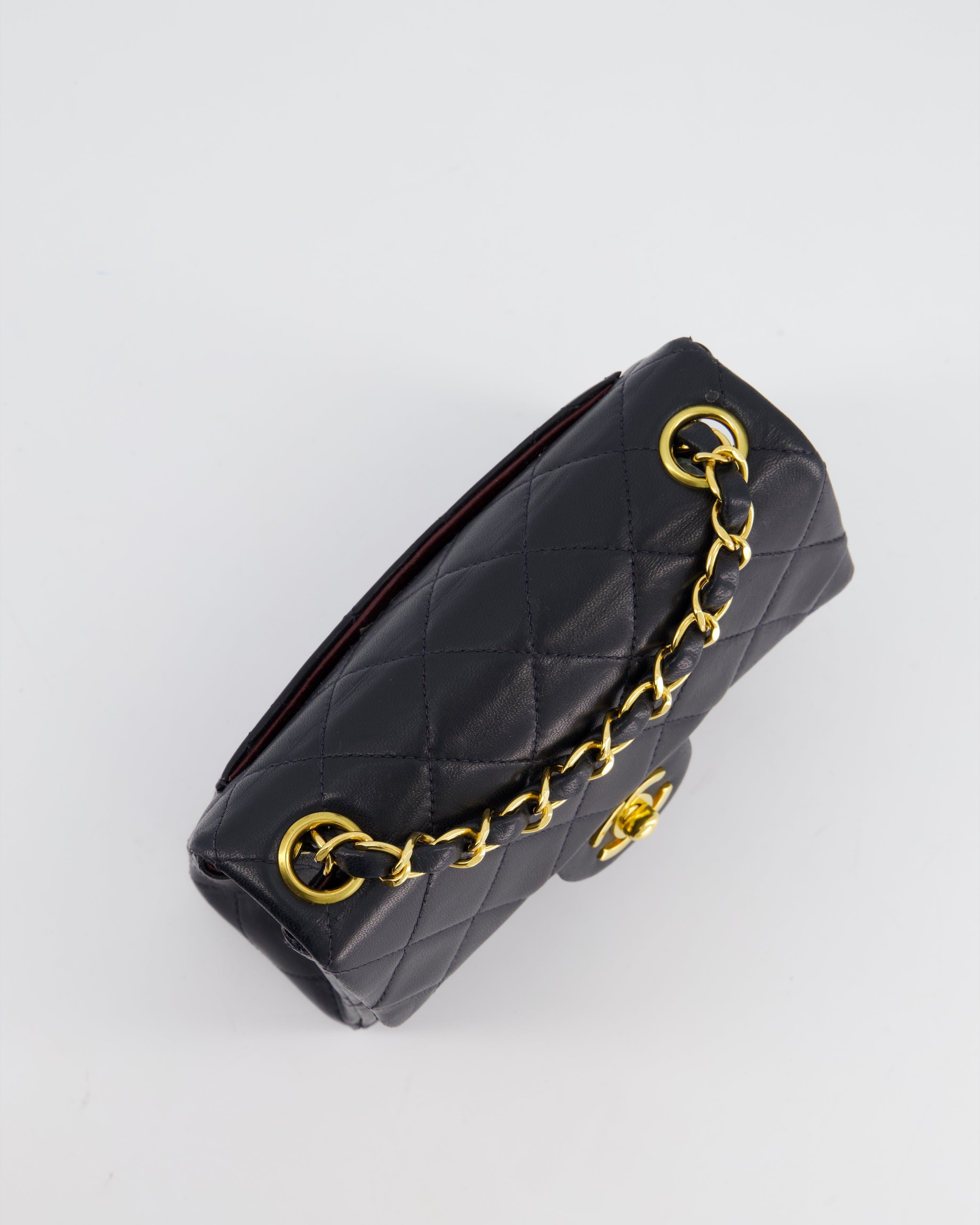 Chanel Vintage Black Mini Square Bag in Lambskin Leather with 24k Gold Hardware