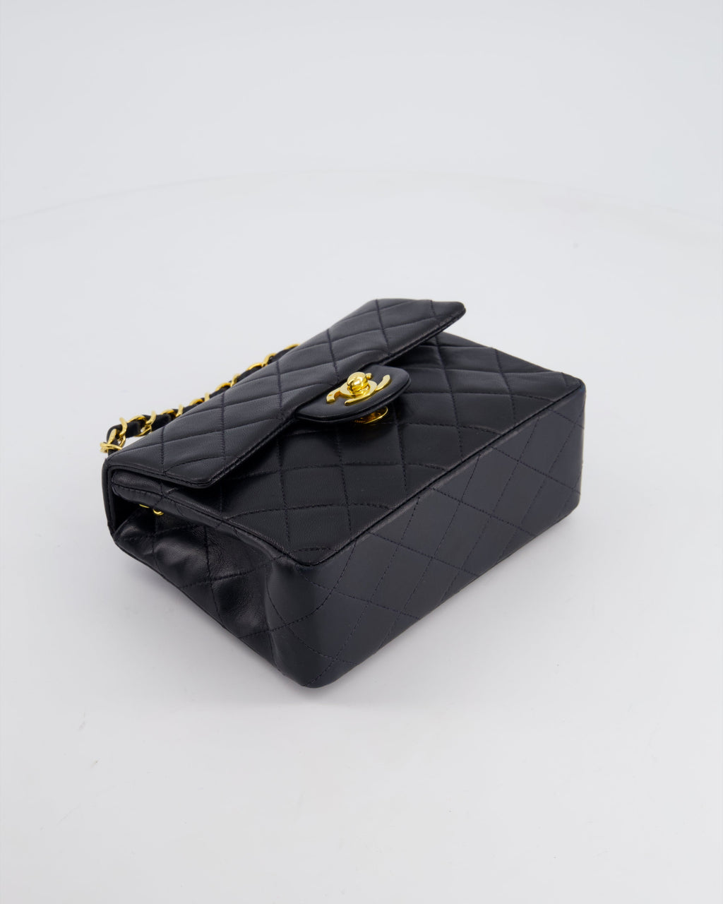 Chanel Vintage Black Mini Square Bag in Lambskin Leather with 24k Gold Hardware