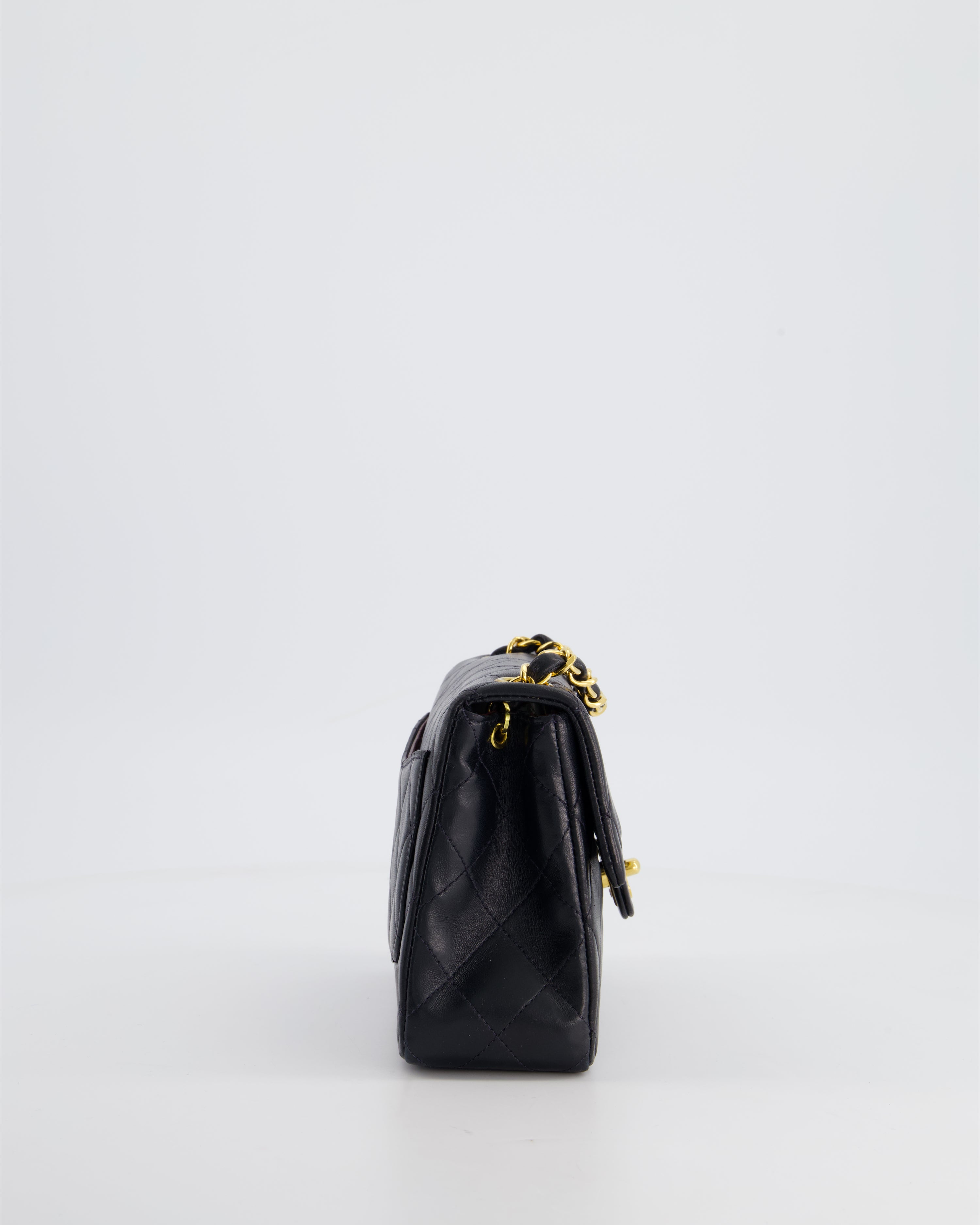 Chanel Vintage Black Mini Square Bag in Lambskin Leather with 24k Gold Hardware