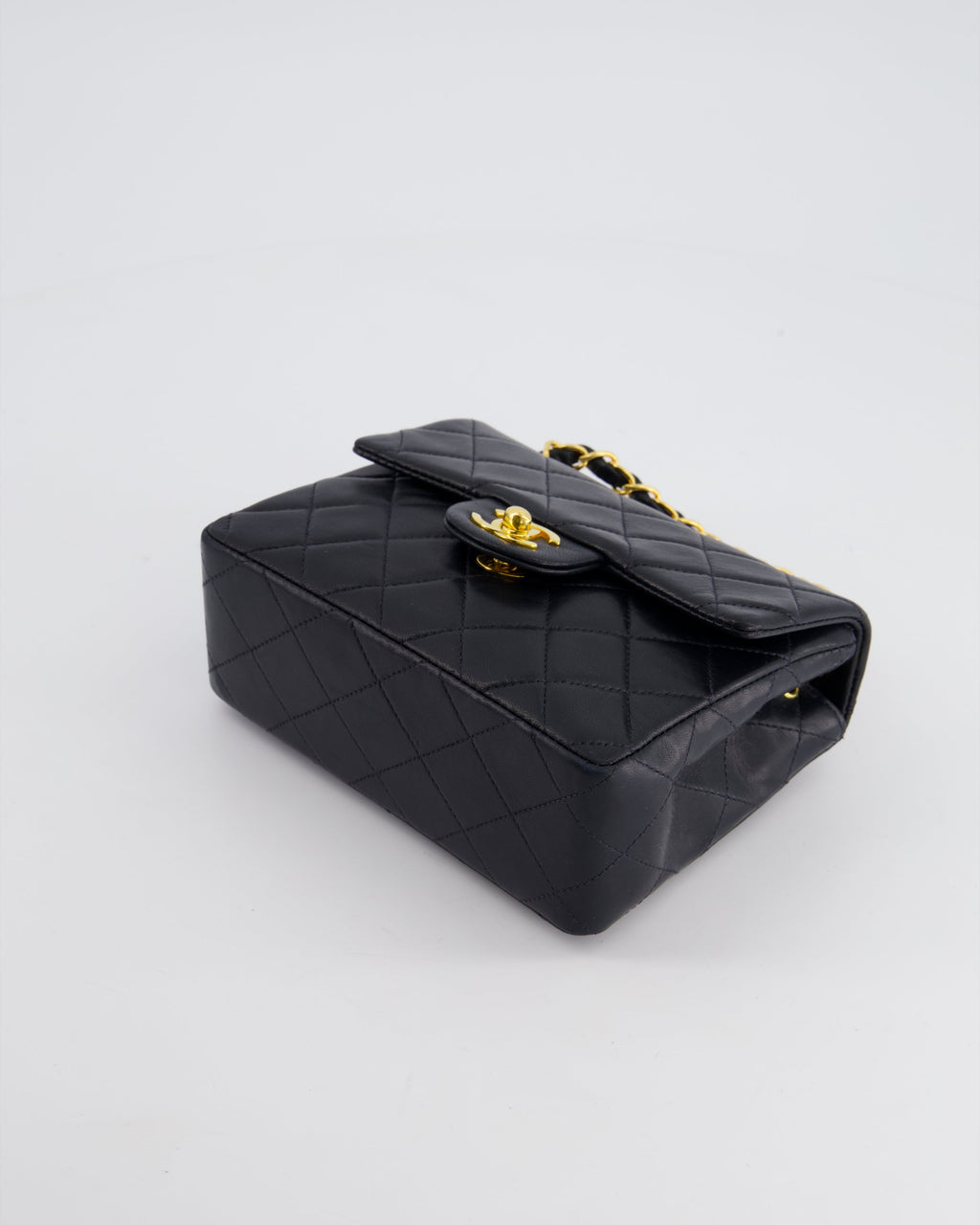 Chanel Vintage Black Mini Square Bag in Lambskin Leather with 24k Gold Hardware
