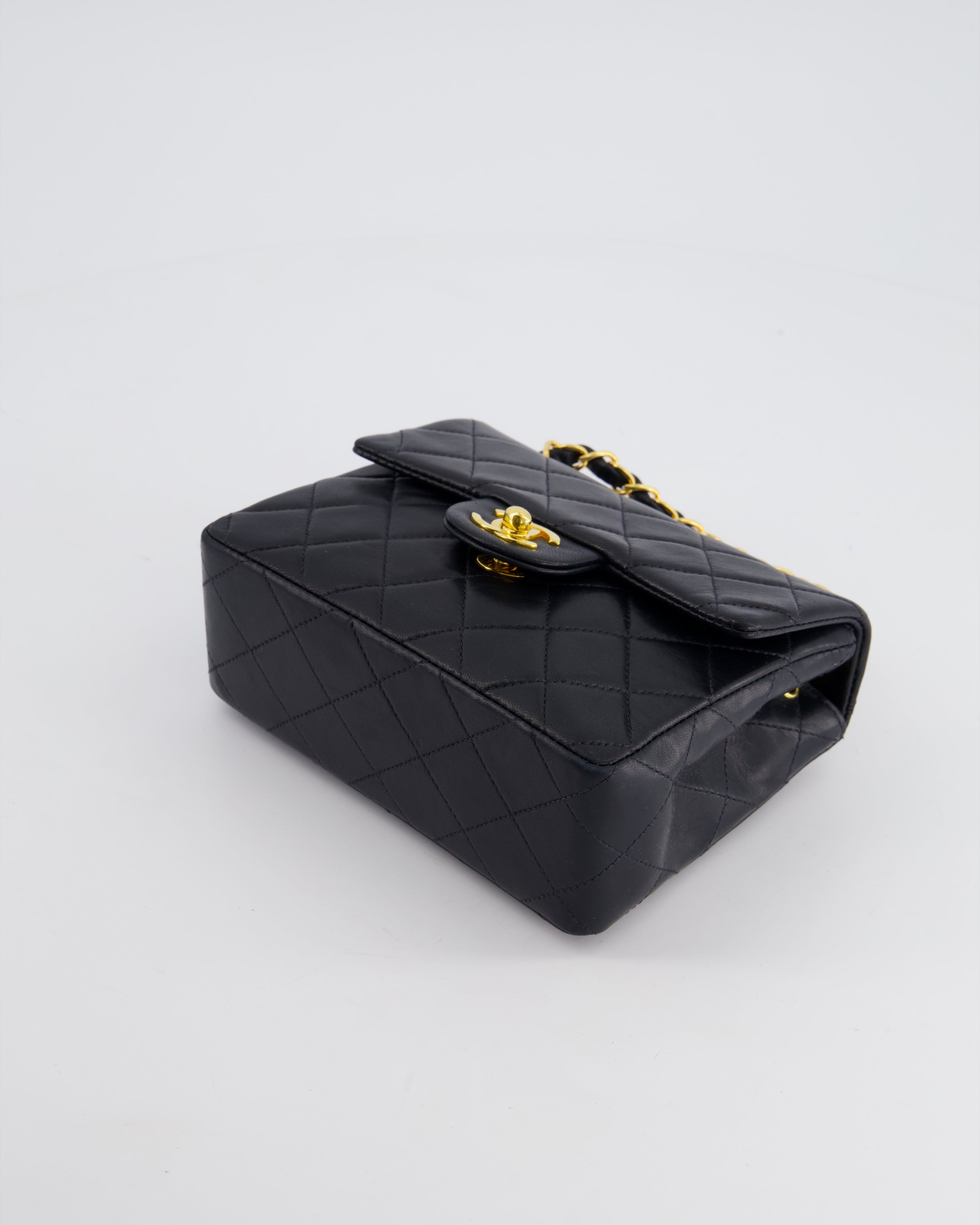 Chanel Vintage Black Mini Square Bag in Lambskin Leather with 24k Gold Hardware