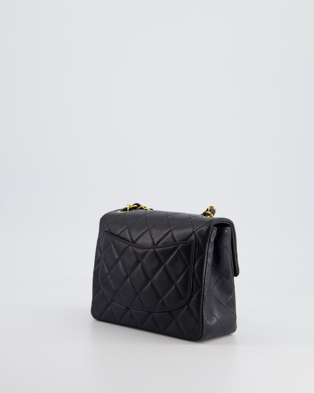Chanel Vintage Black Mini Square Bag in Lambskin Leather with 24k Gold Hardware