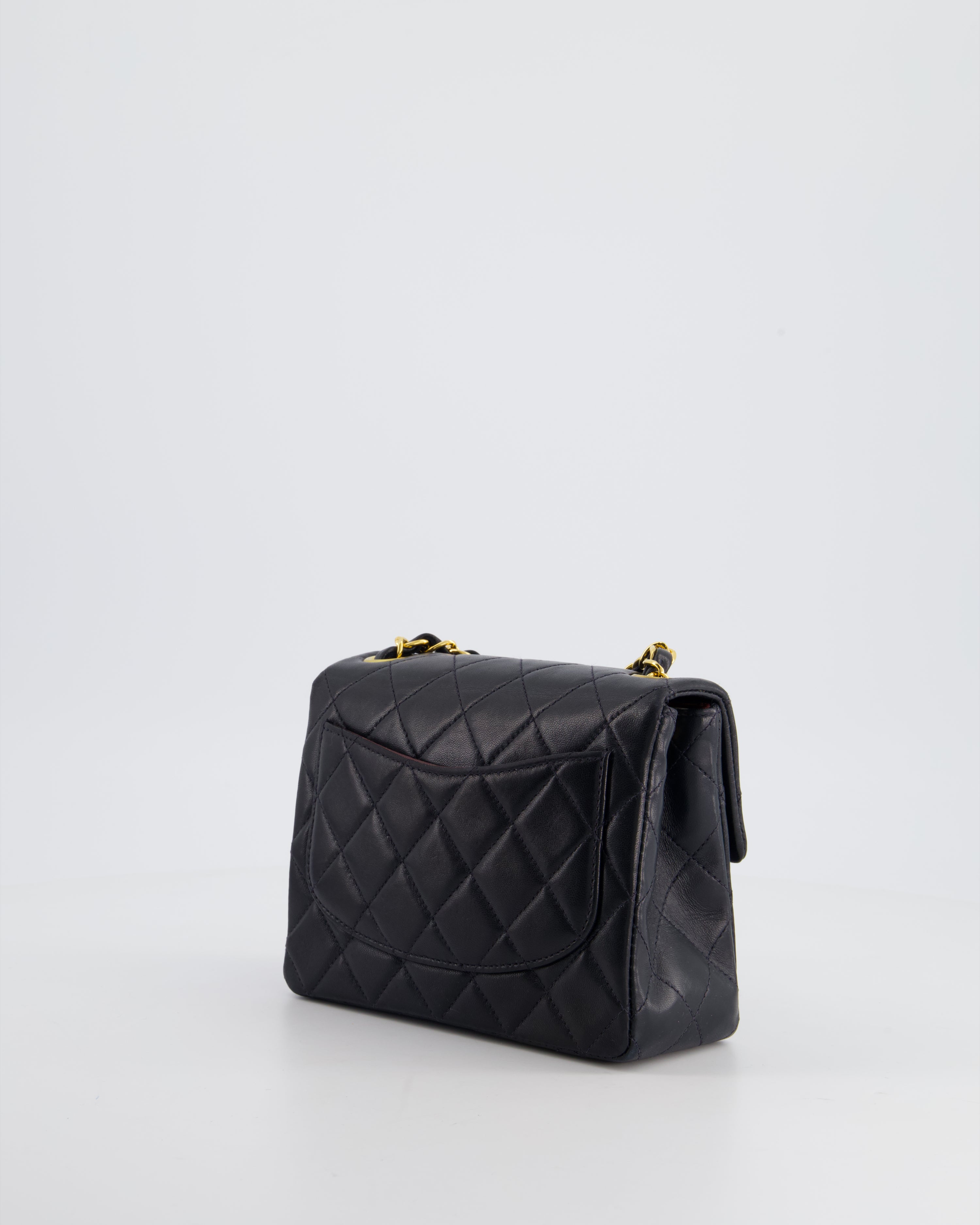 Chanel Vintage Black Mini Square Bag in Lambskin Leather with 24k Gold Hardware