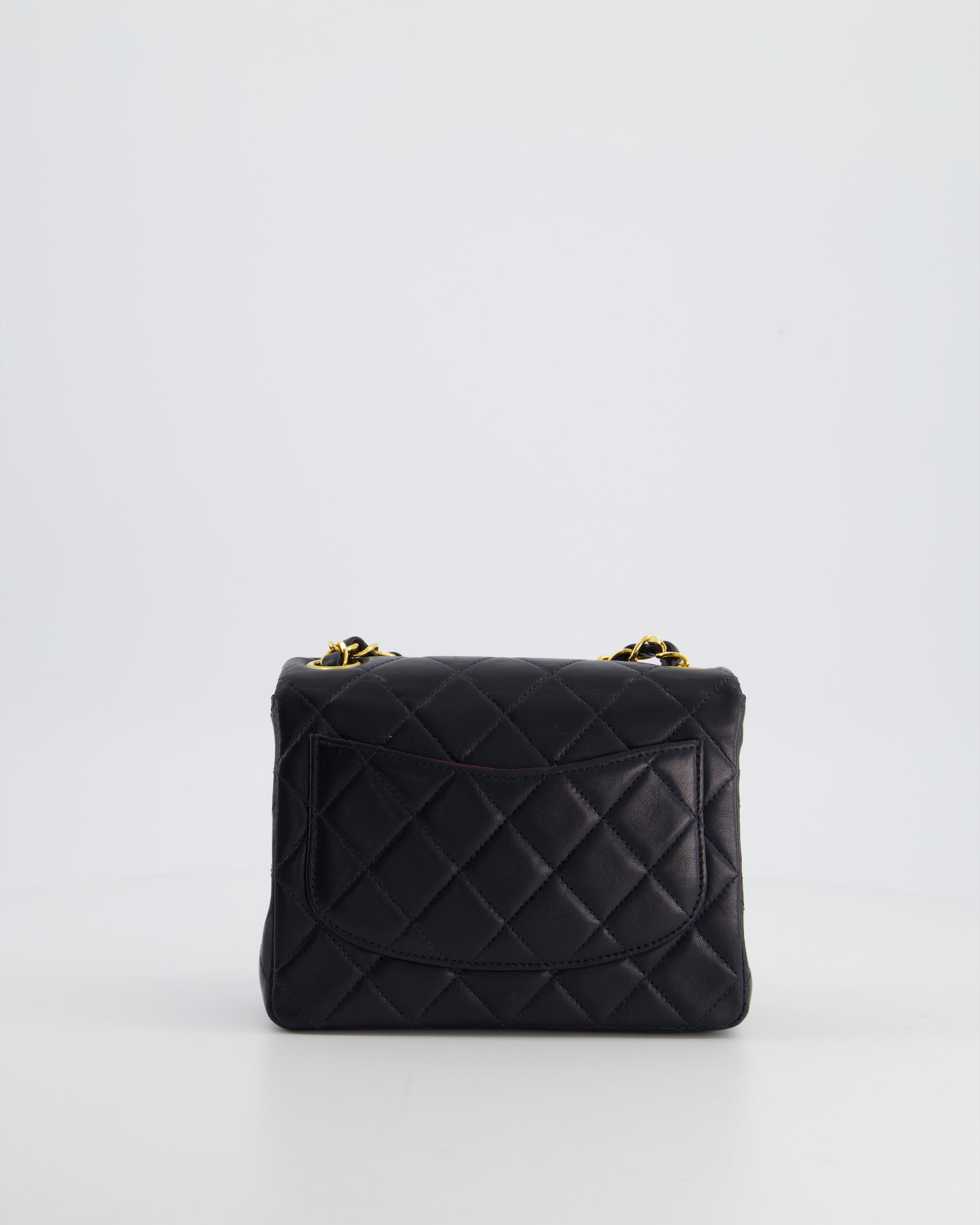 Chanel Vintage Black Mini Square Bag in Lambskin Leather with 24k Gold Hardware