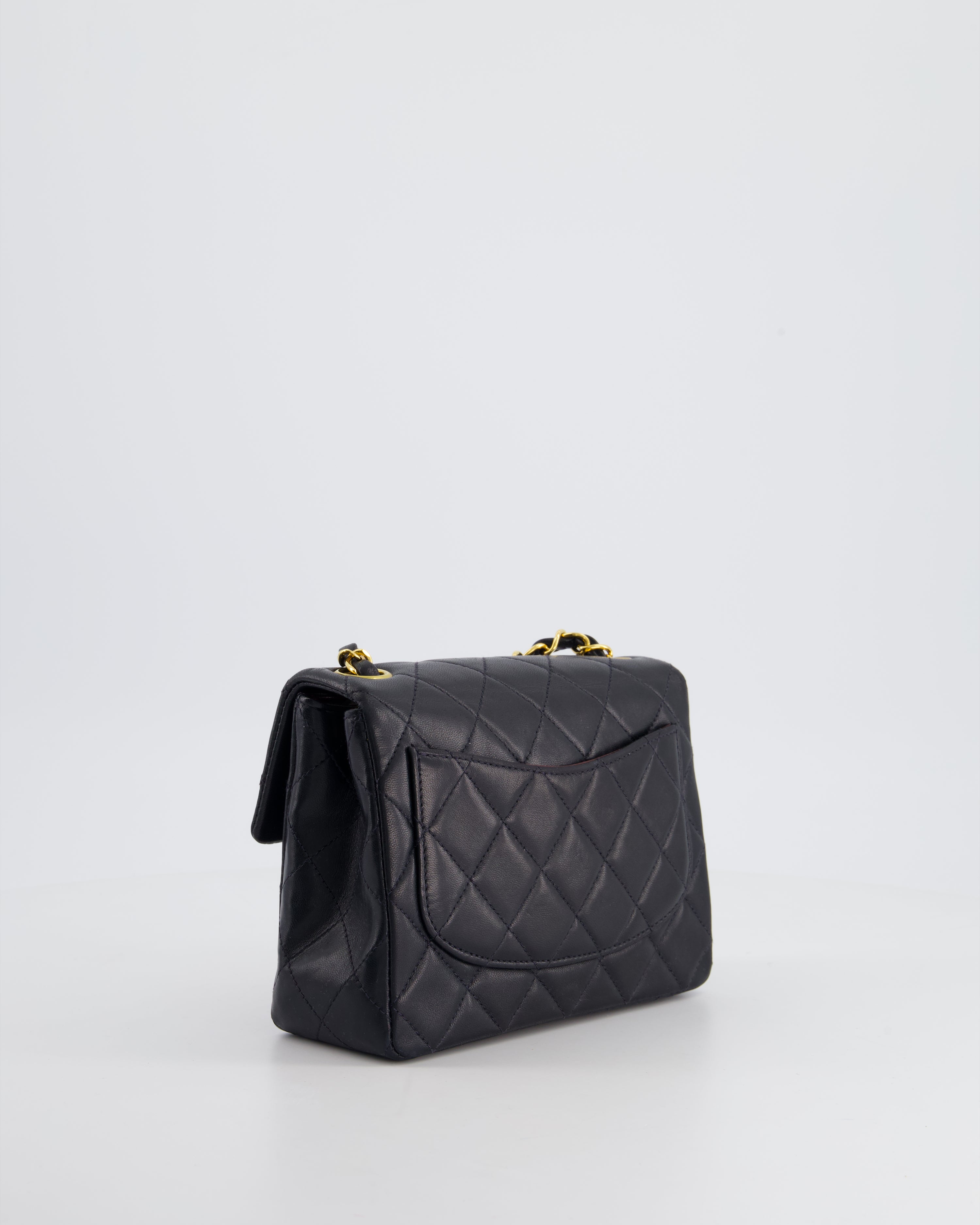 Chanel Vintage Black Mini Square Bag in Lambskin Leather with 24k Gold Hardware