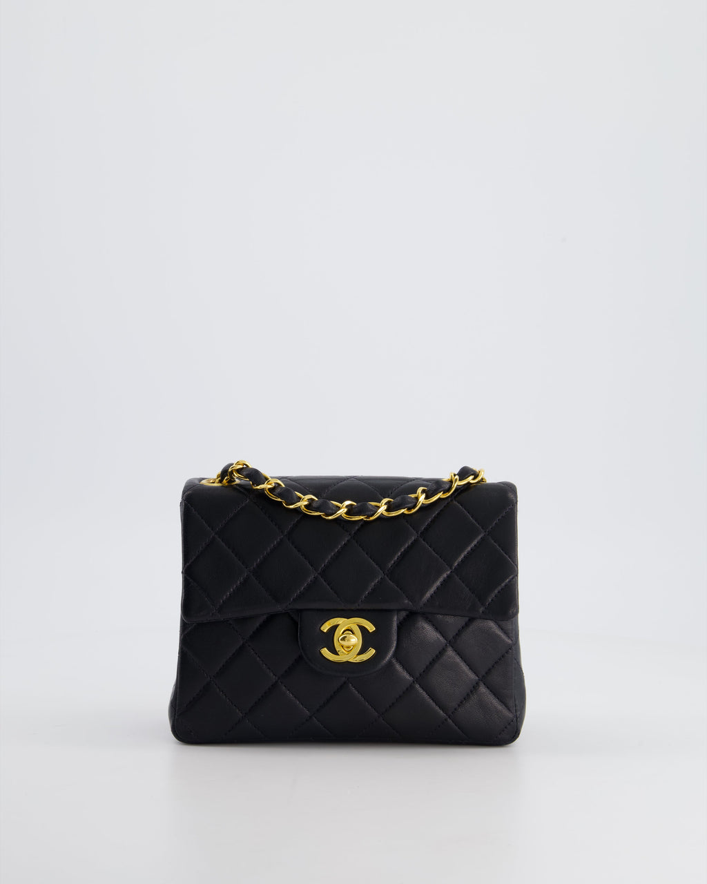 Chanel Vintage Black Mini Square Bag in Lambskin Leather with 24k Gold Hardware