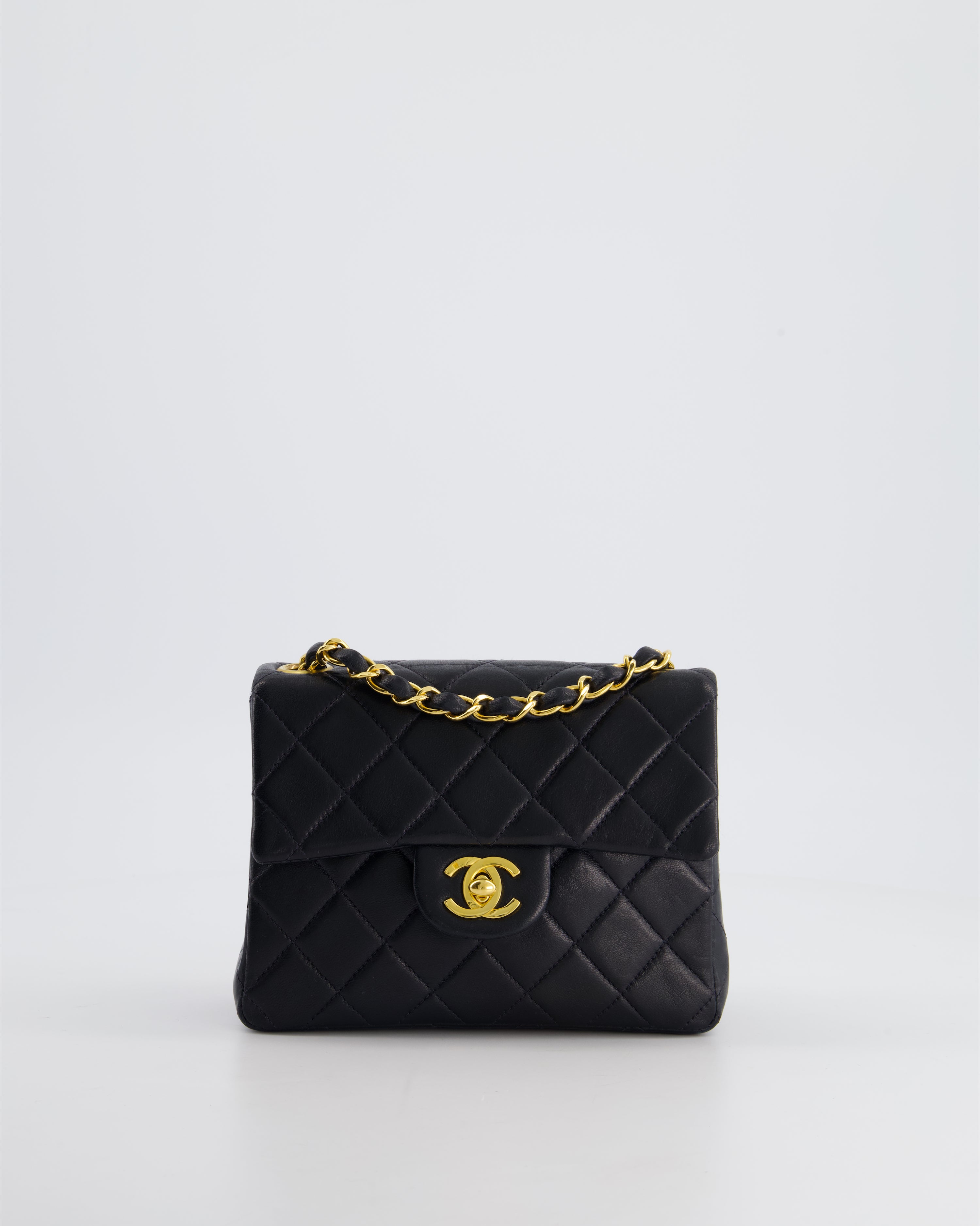 Chanel Vintage Black Mini Square Bag in Lambskin Leather with 24k Gold Hardware