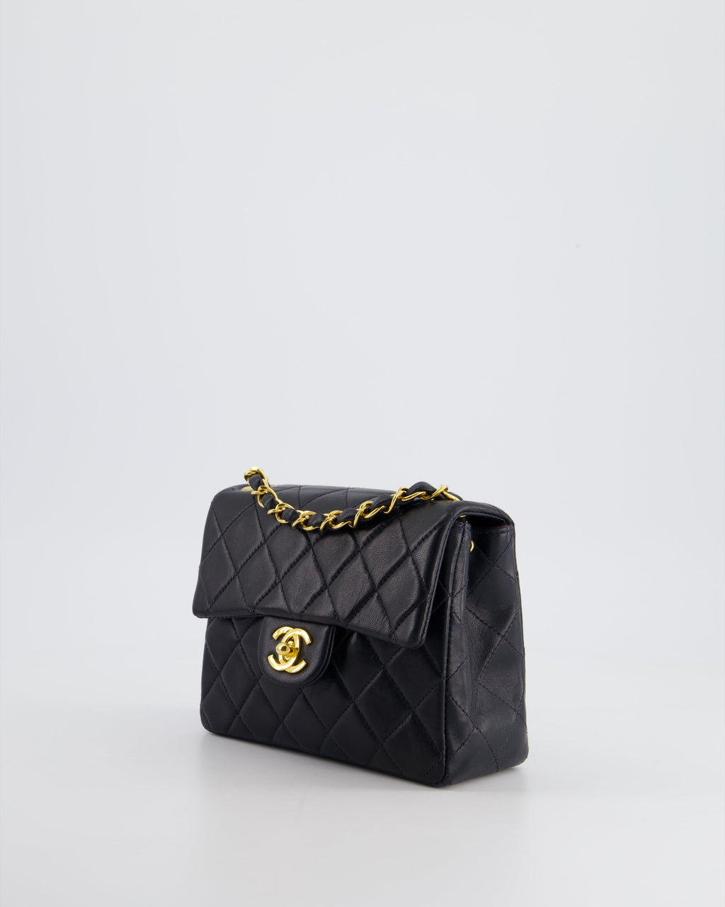 Chanel Vintage Black Mini Square Bag in Lambskin Leather with 24k Gold Hardware