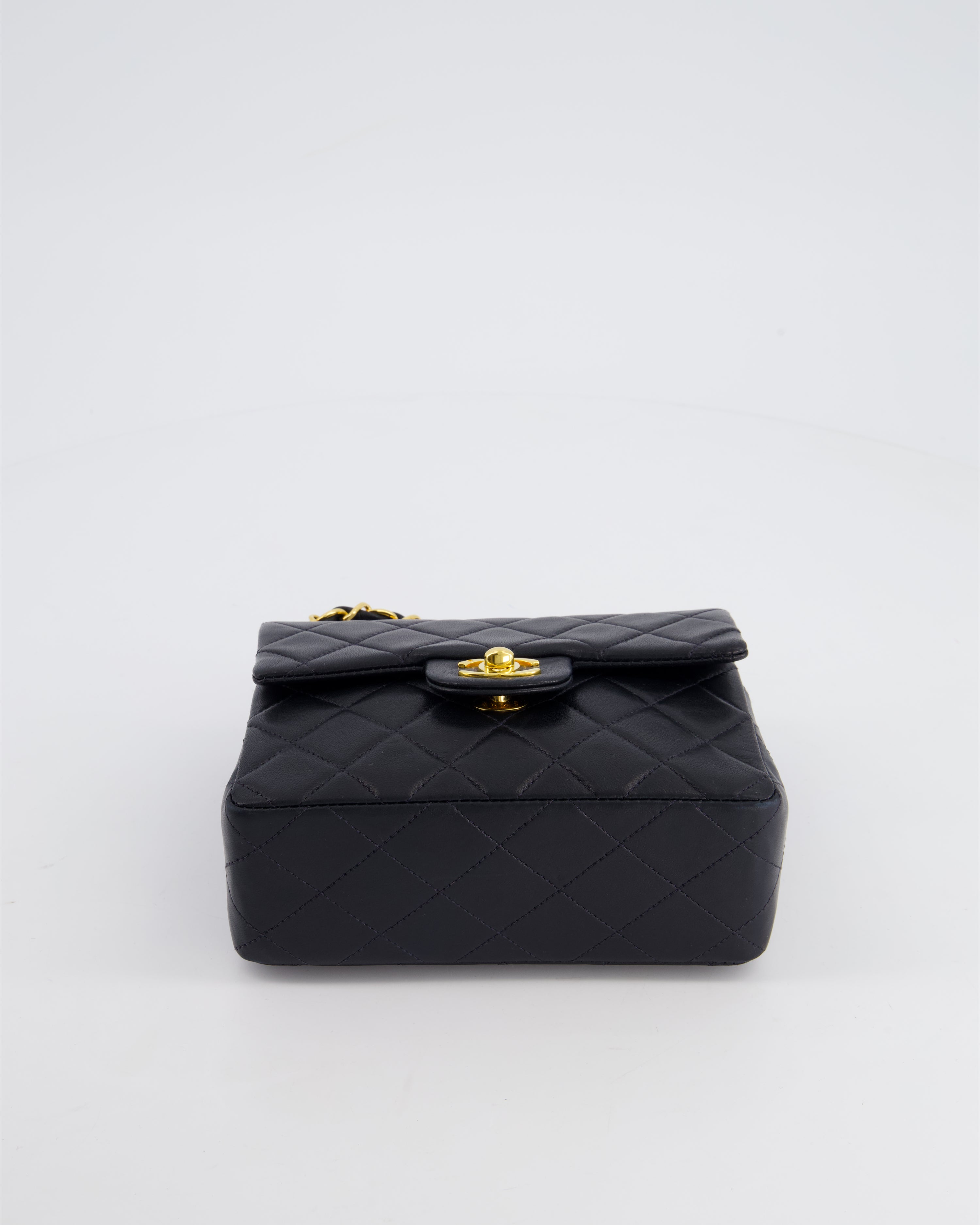 Chanel Vintage Black Mini Square Bag in Lambskin Leather with 24k Gold Hardware